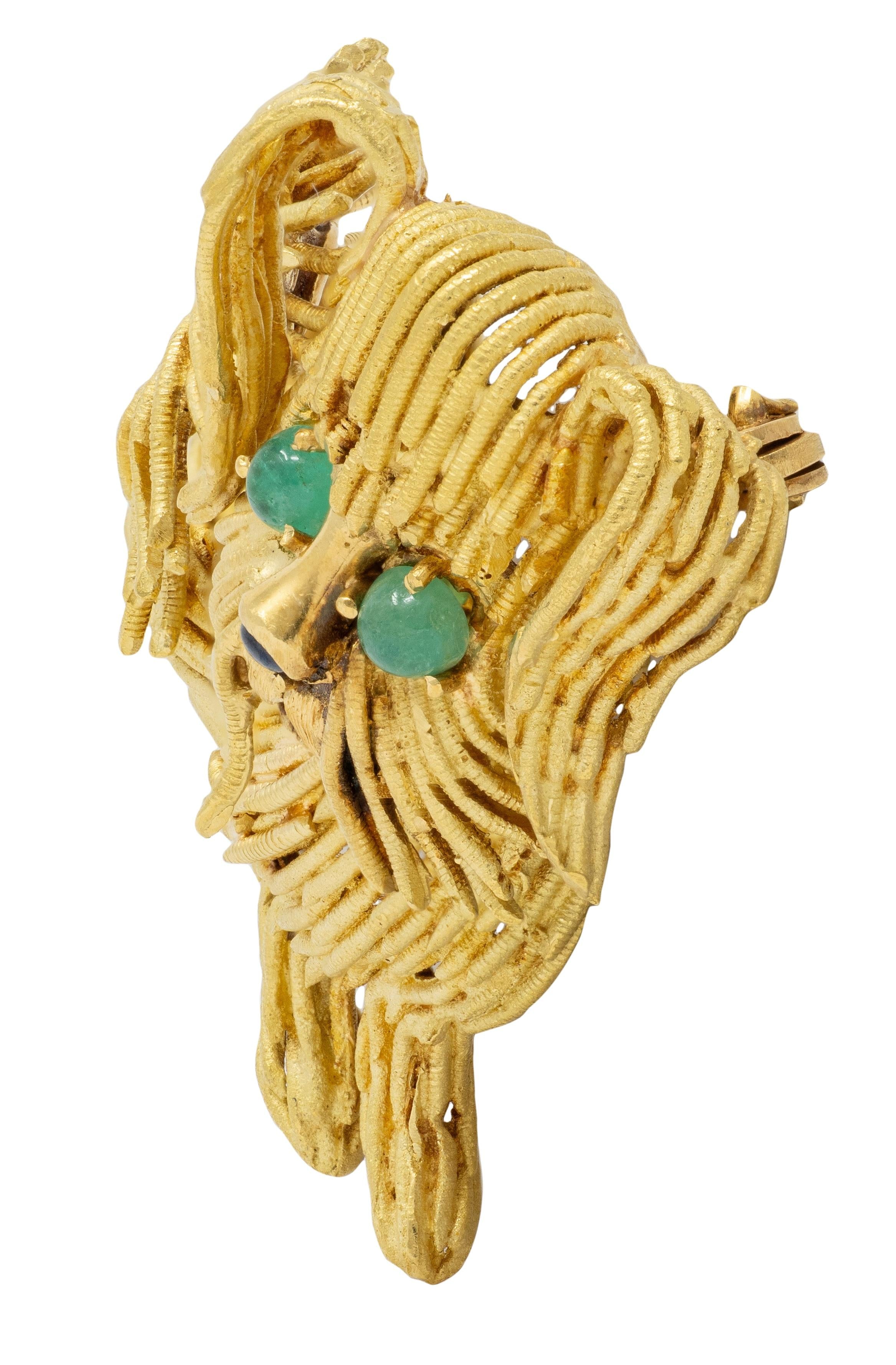 Cartier 1960's Sapphire Emerald 18 Karat Yellow Gold Vintage Wire Dog Brooch