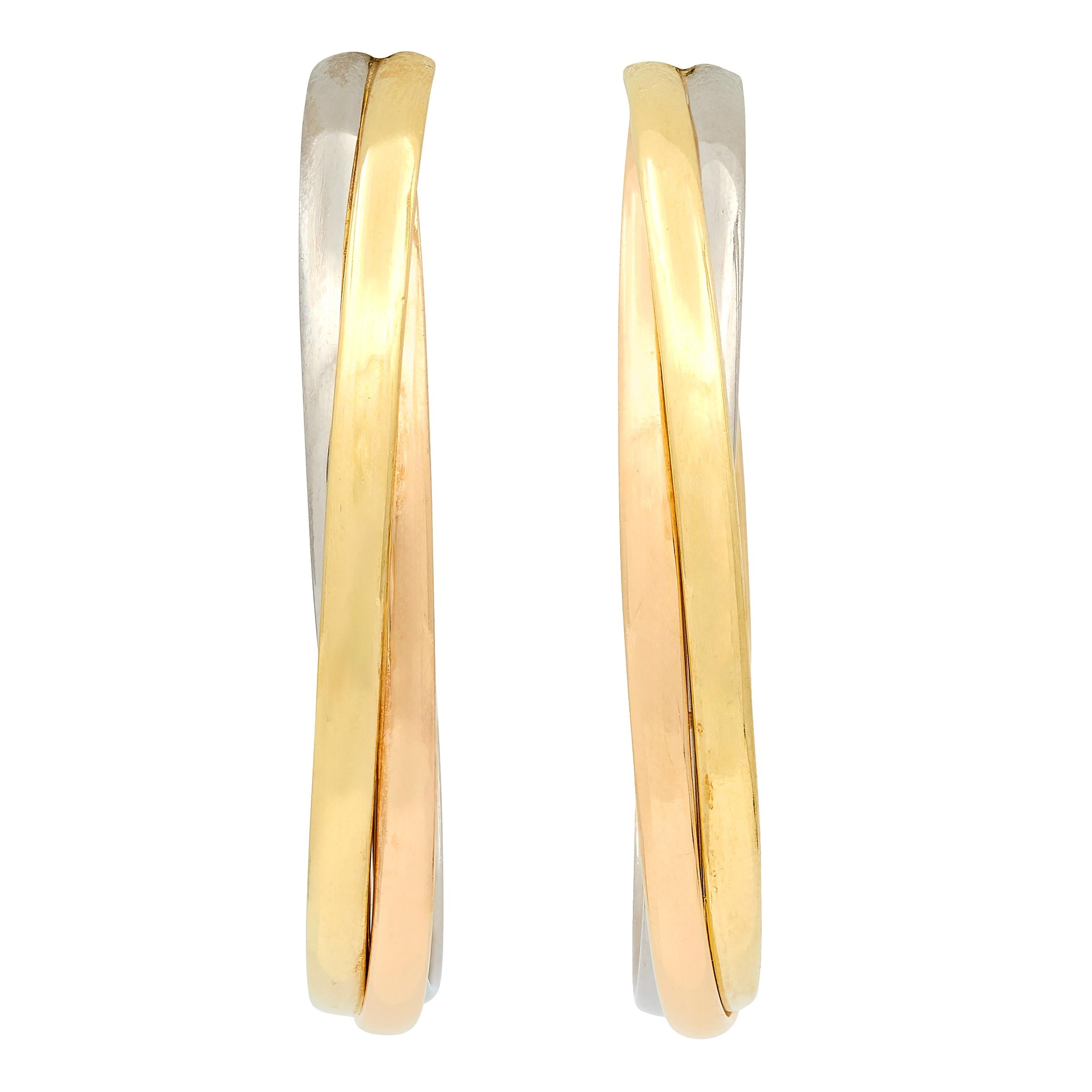 Cartier 18 Karat Tri-Colored Gold Contemporary Trinity Hoop Earrings