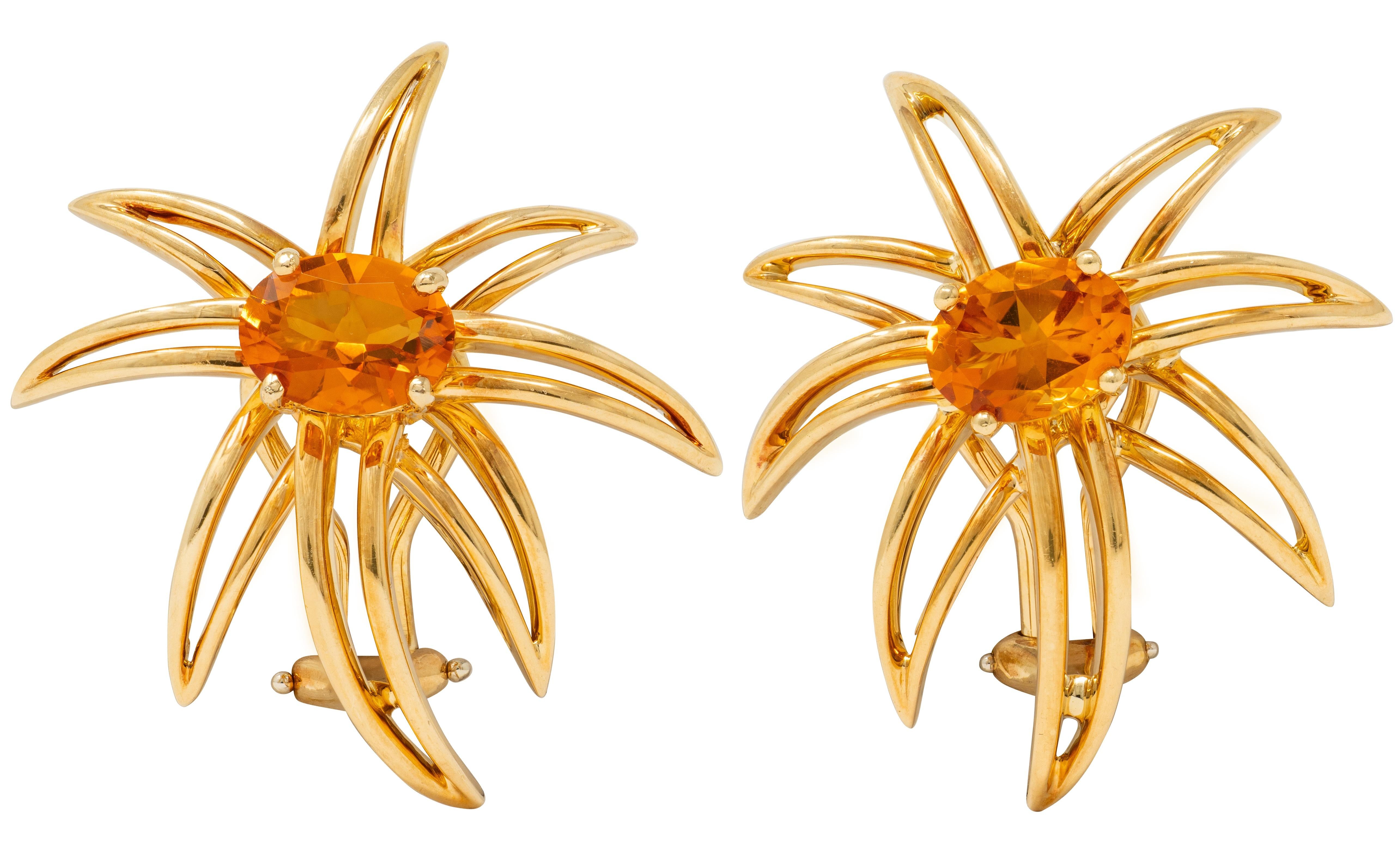 Tiffany & Co. 1994 Citrine 18 Karat Yellow Gold Vintage Fireworks Earrings