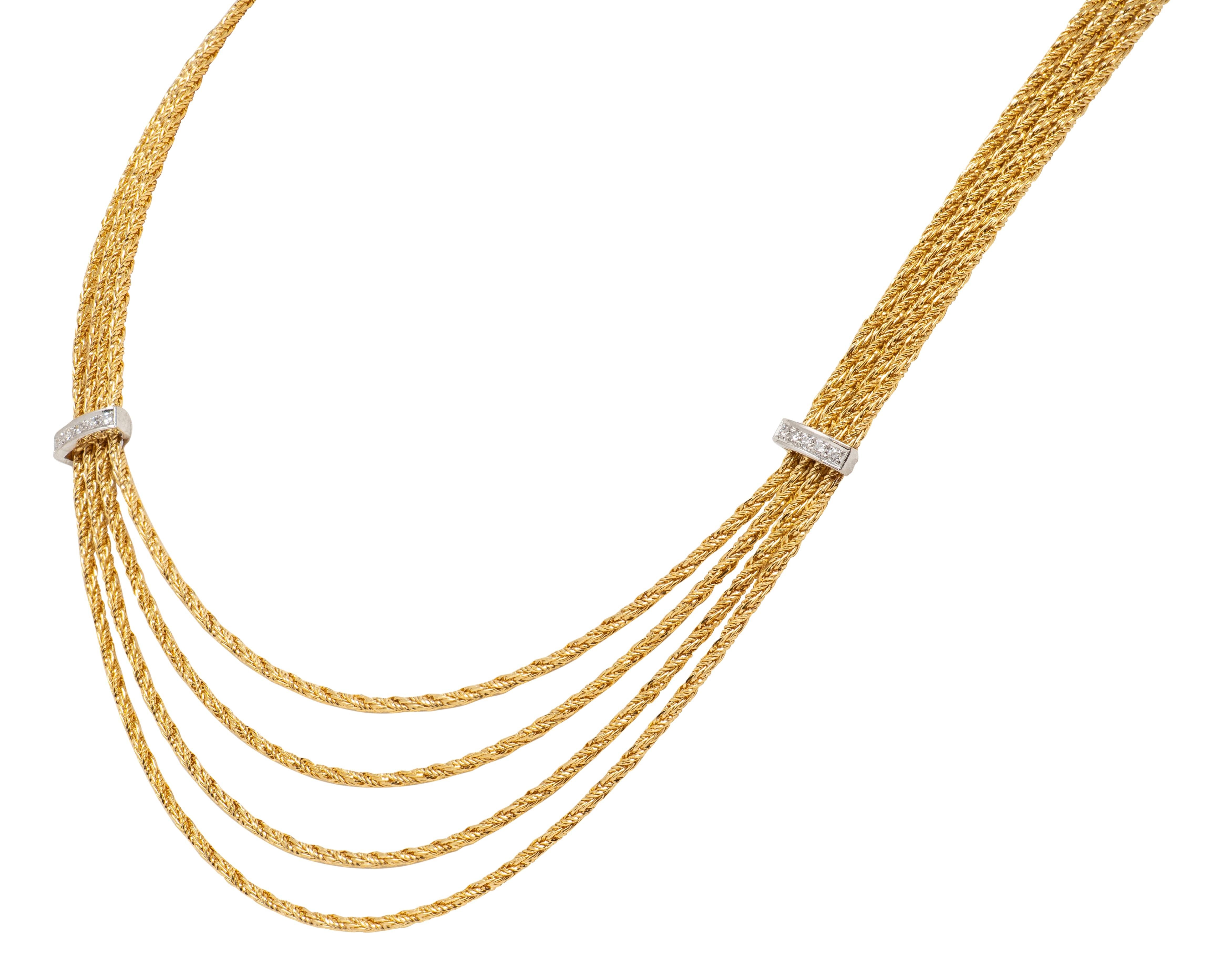 Tiffany & Co. 1990's Diamond 18K Gold Platinum Vintage Swagged Station Necklace