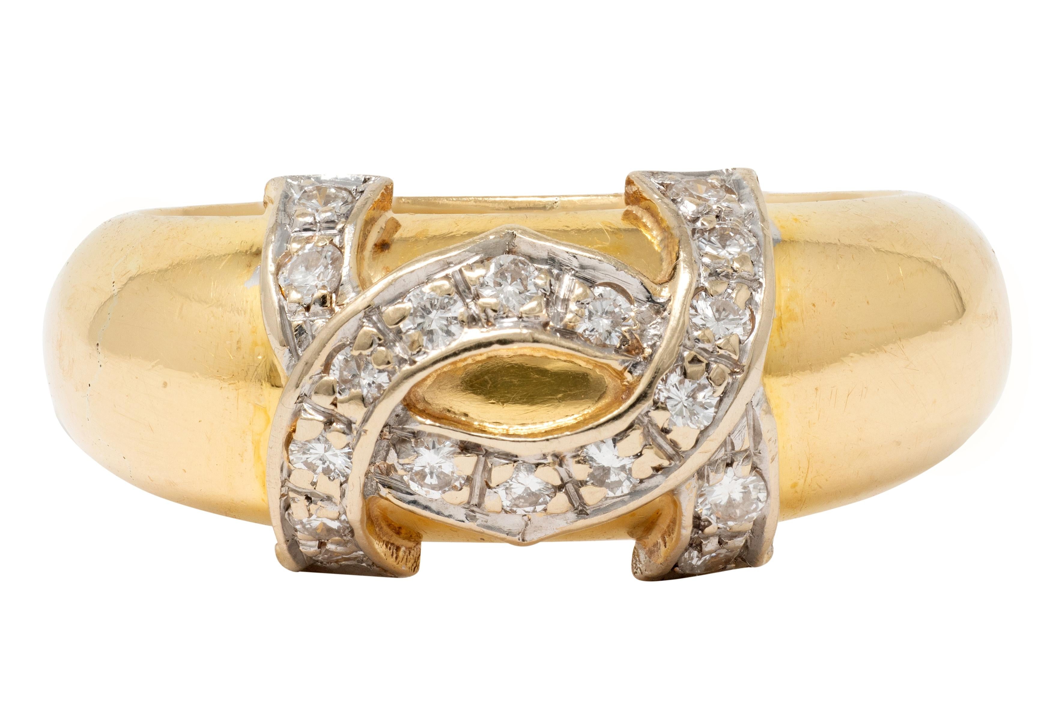 Cartier 1980's Diamond 18 Karat Two-Tone Gold Vintage Double C Cartier Band Ring