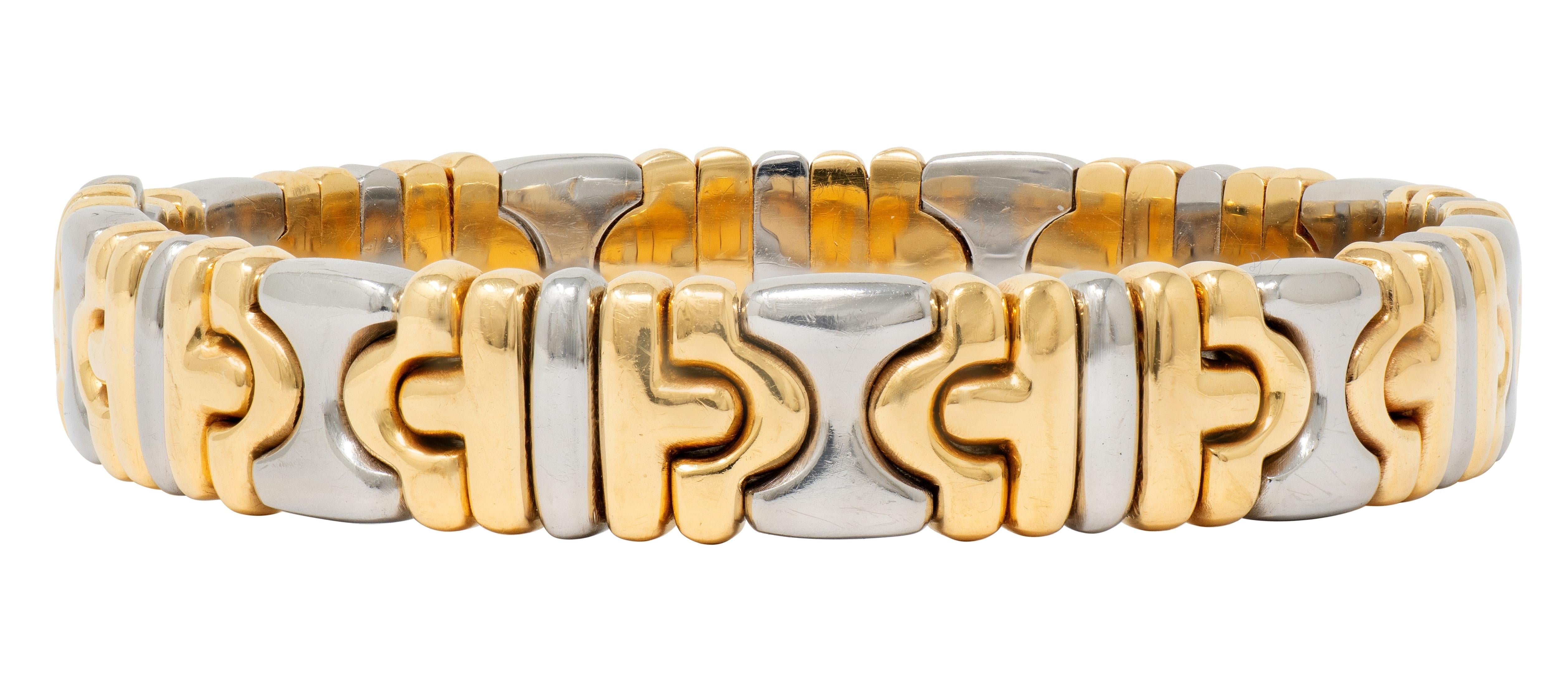 Bvlgari 1990's 18K Yellow Gold Stainless Steel Vintage Parentesi Cuff Bracelet