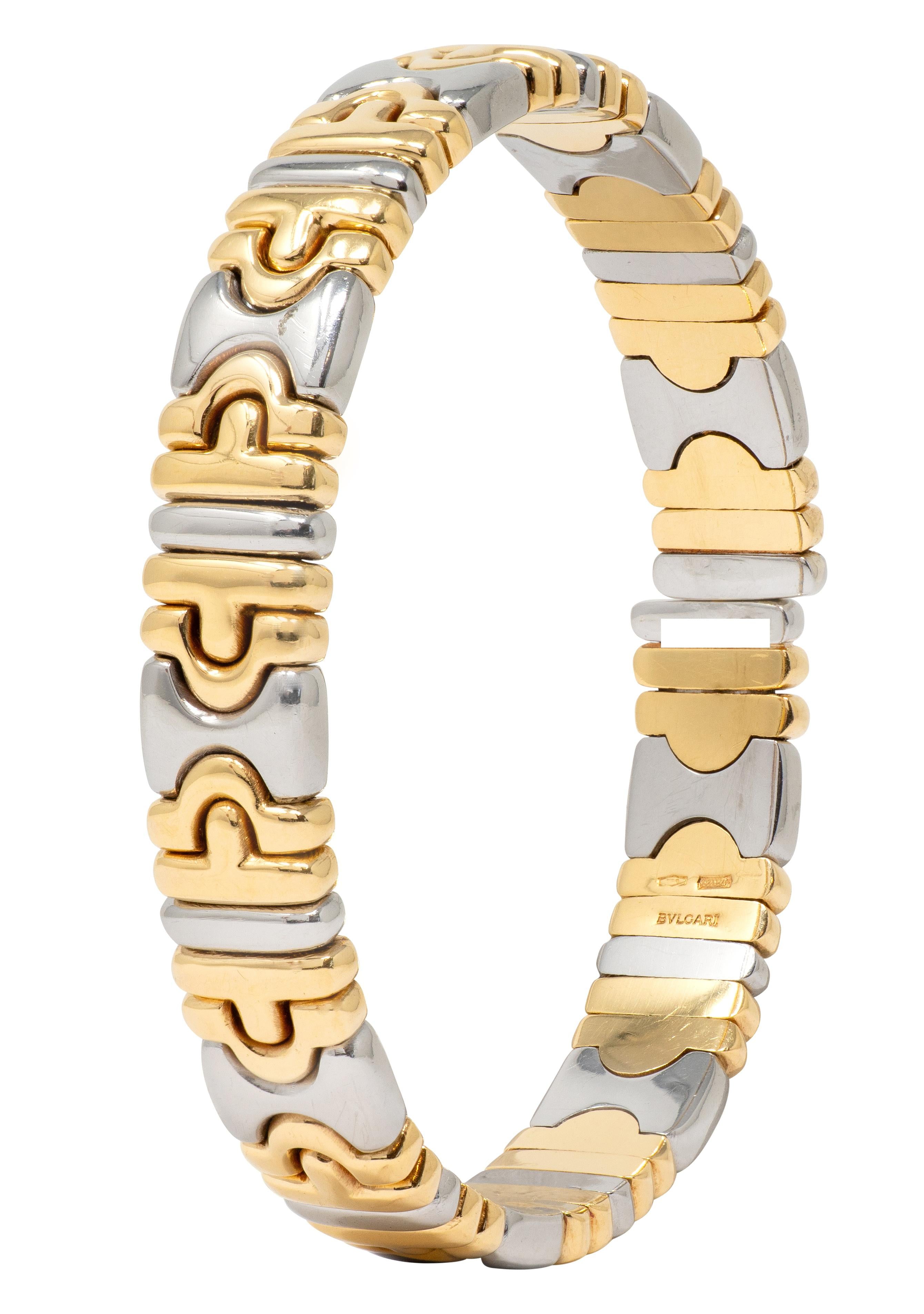 Bvlgari 1990's 18K Yellow Gold Stainless Steel Vintage Parentesi Cuff Bracelet