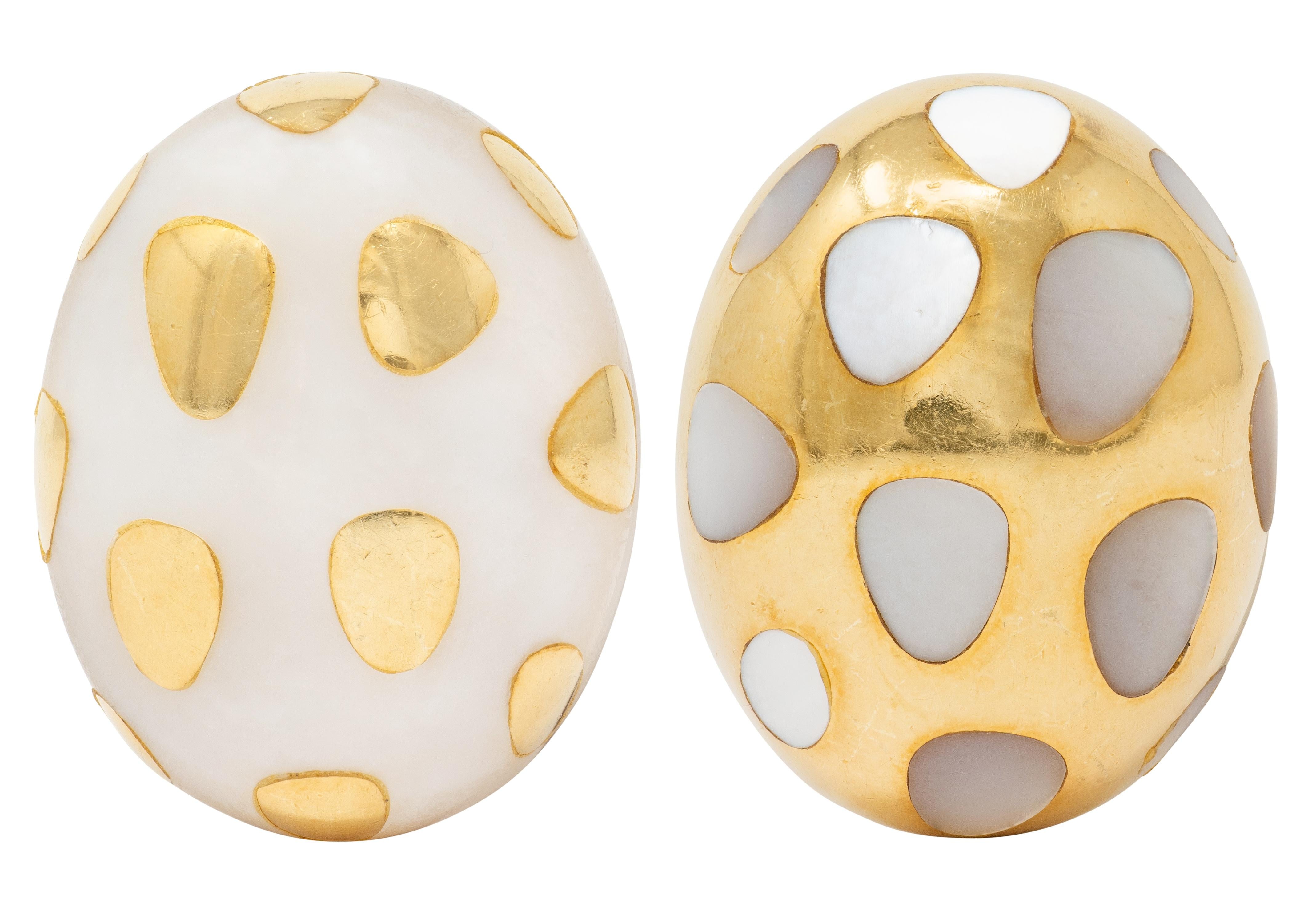 Tiffany & Co. Mother-Of-Pearl 18K Vintage Positive Negative Ear-Clip Earrings