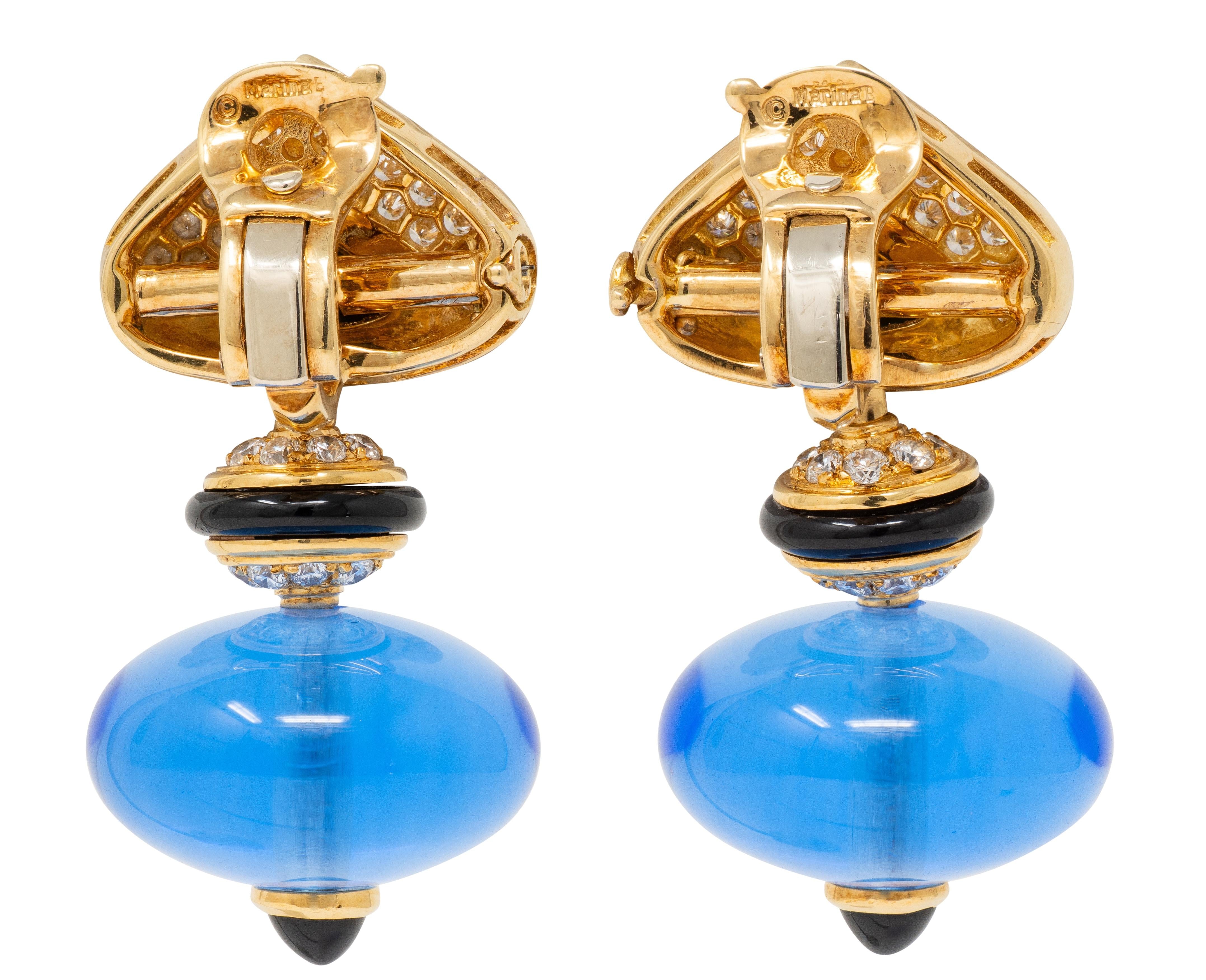 Marina B. Multi-Gem 18K Gold Vintage Interchangeable Pneu Drop Ear-Clip Earrings