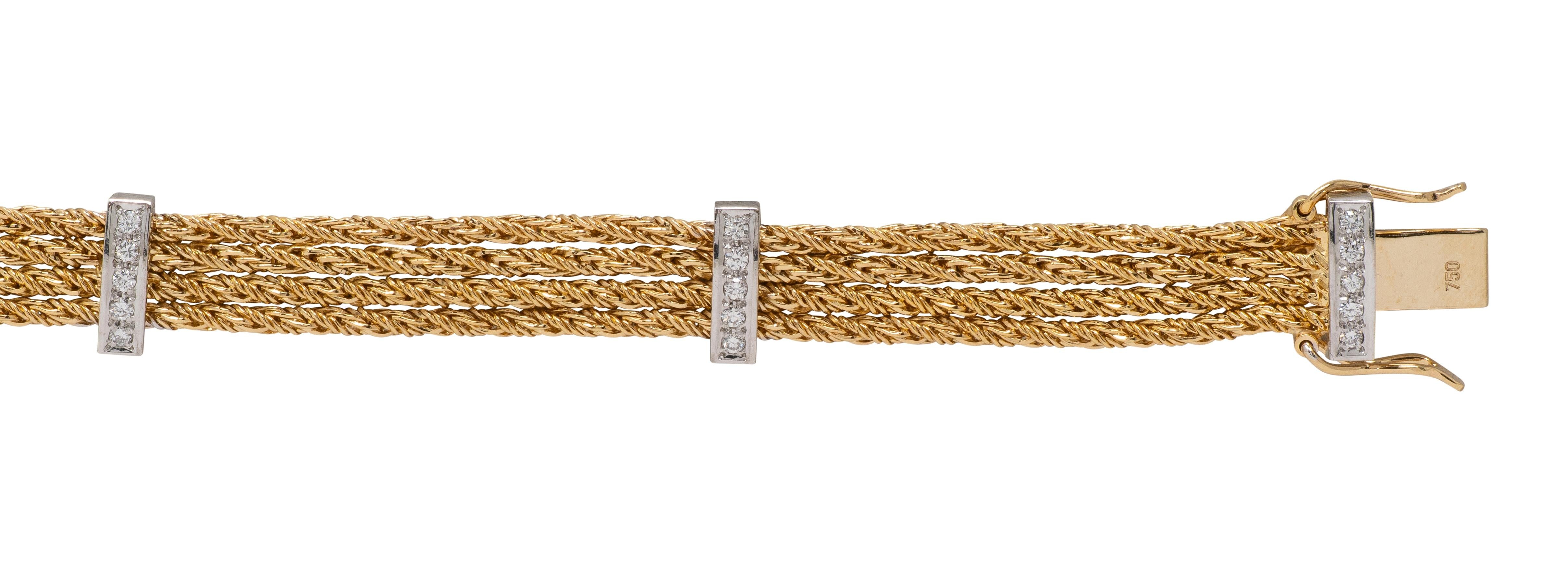 Tiffany & Co. 1990's Diamond 18K Yellow Gold Platinum Vintage Strand Bracelet