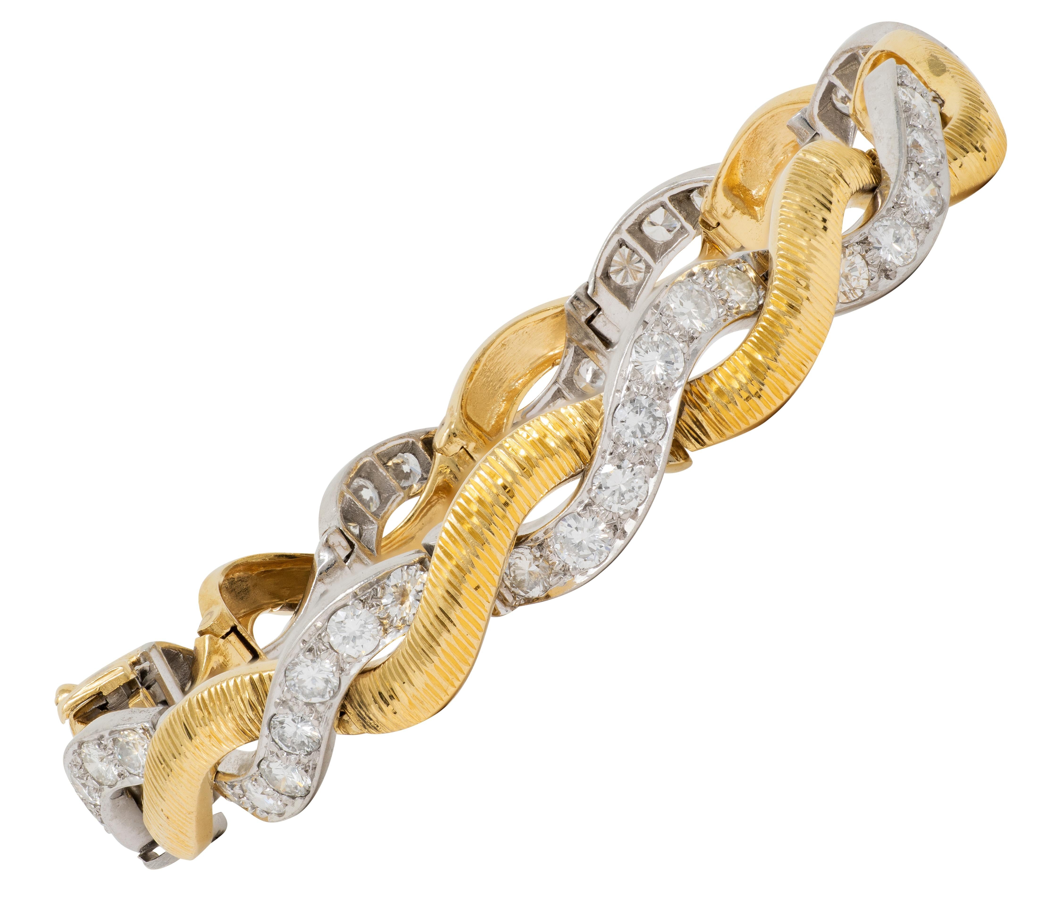 Van Cleef & Arpels 1960's Diamond 18K Gold Platinum Vintage Twist Bracelet