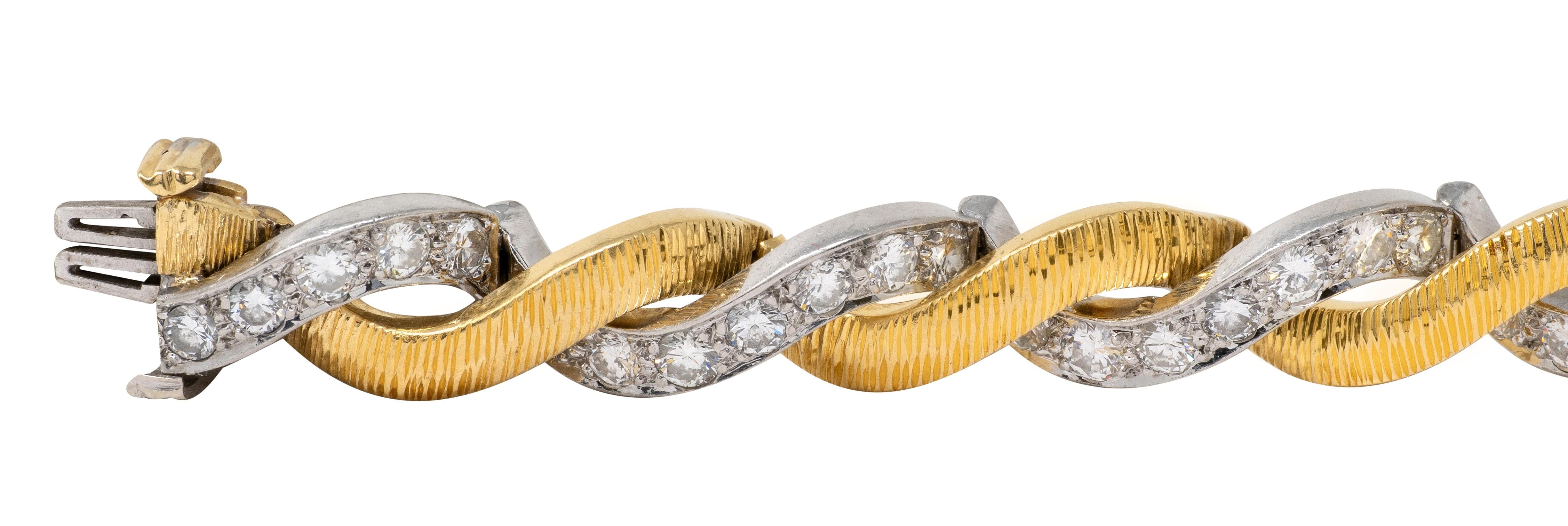 Van Cleef & Arpels 1960's Diamond 18K Gold Platinum Vintage Twist Bracelet