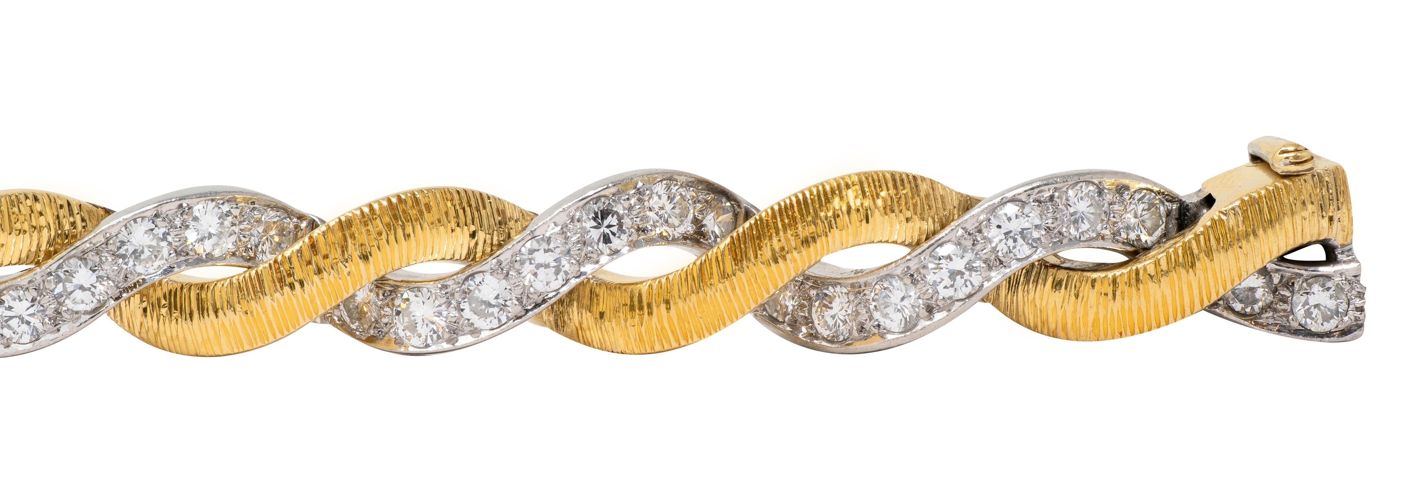 Van Cleef & Arpels 1960's Diamond 18K Gold Platinum Vintage Twist Bracelet