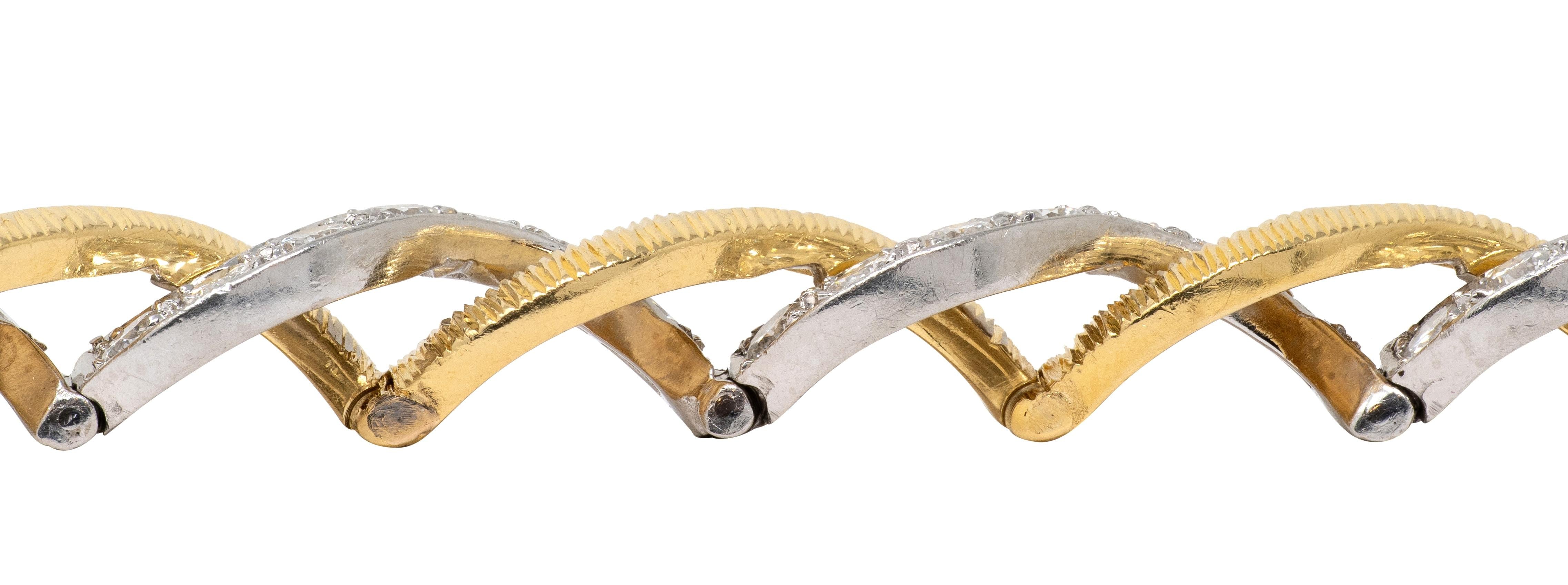 Van Cleef & Arpels 1960's Diamond 18K Gold Platinum Vintage Twist Bracelet