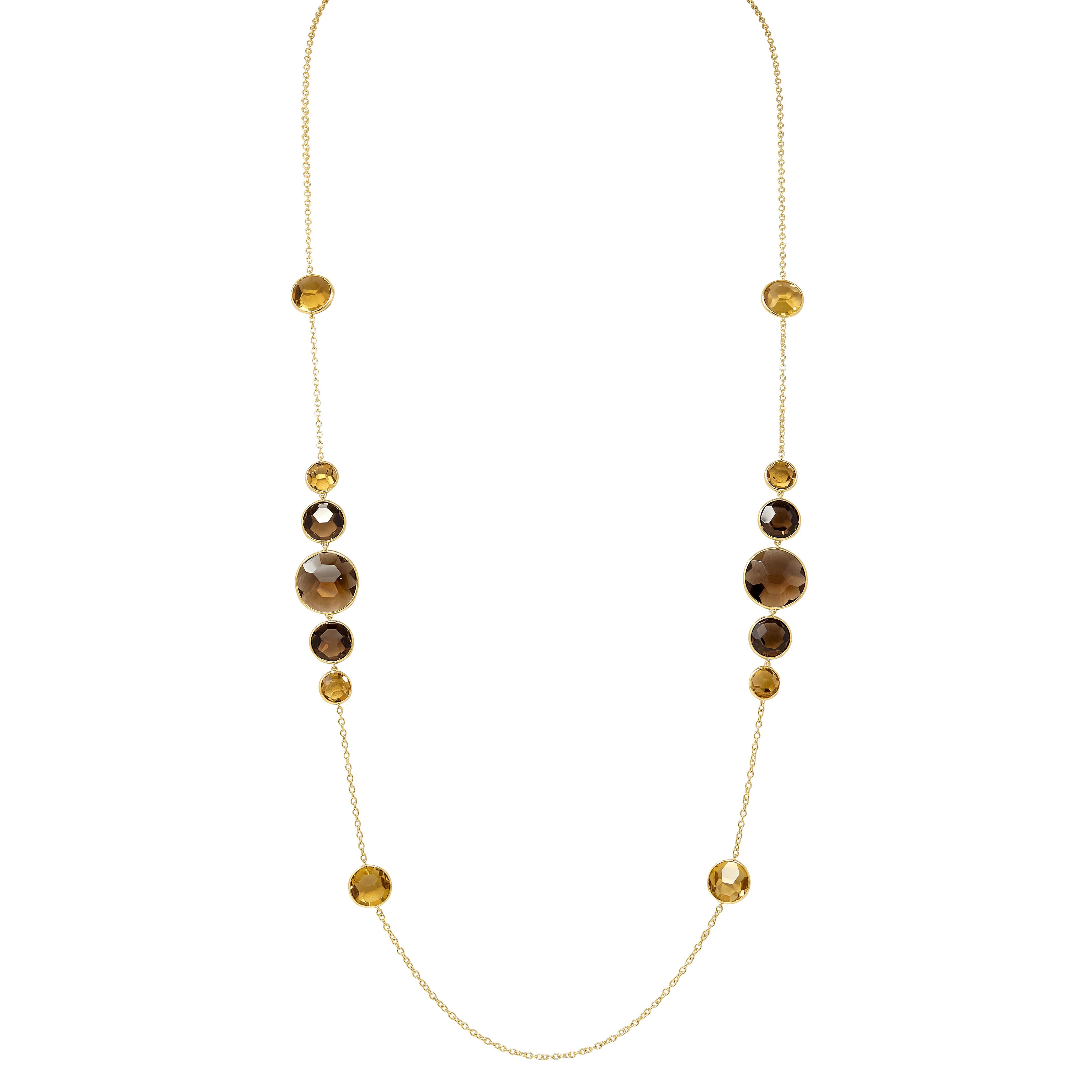 Ippolita 2000's Smoky Quartz Citrine 18K Yellow Gold Station Necklace