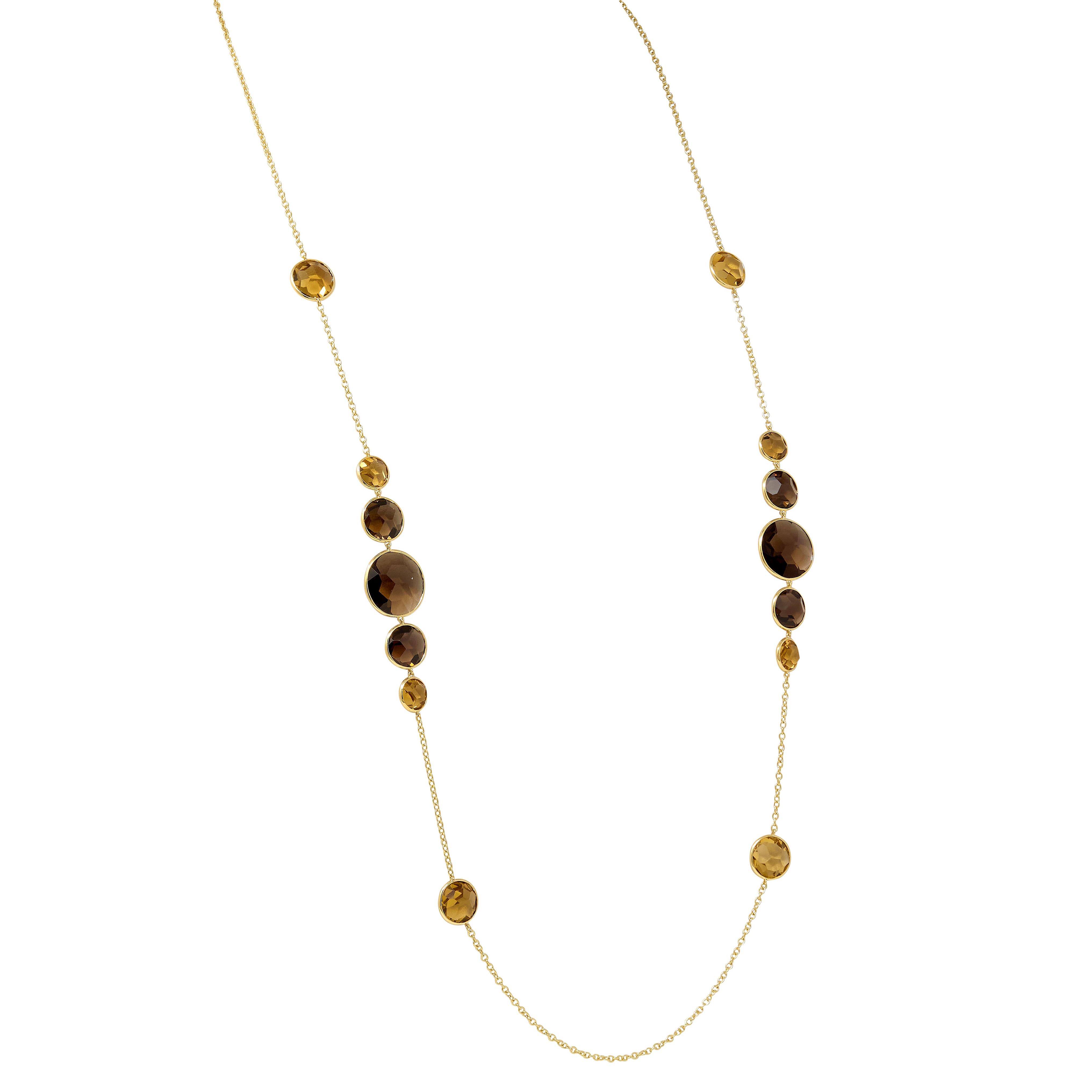Ippolita 2000's Smoky Quartz Citrine 18K Yellow Gold Station Necklace