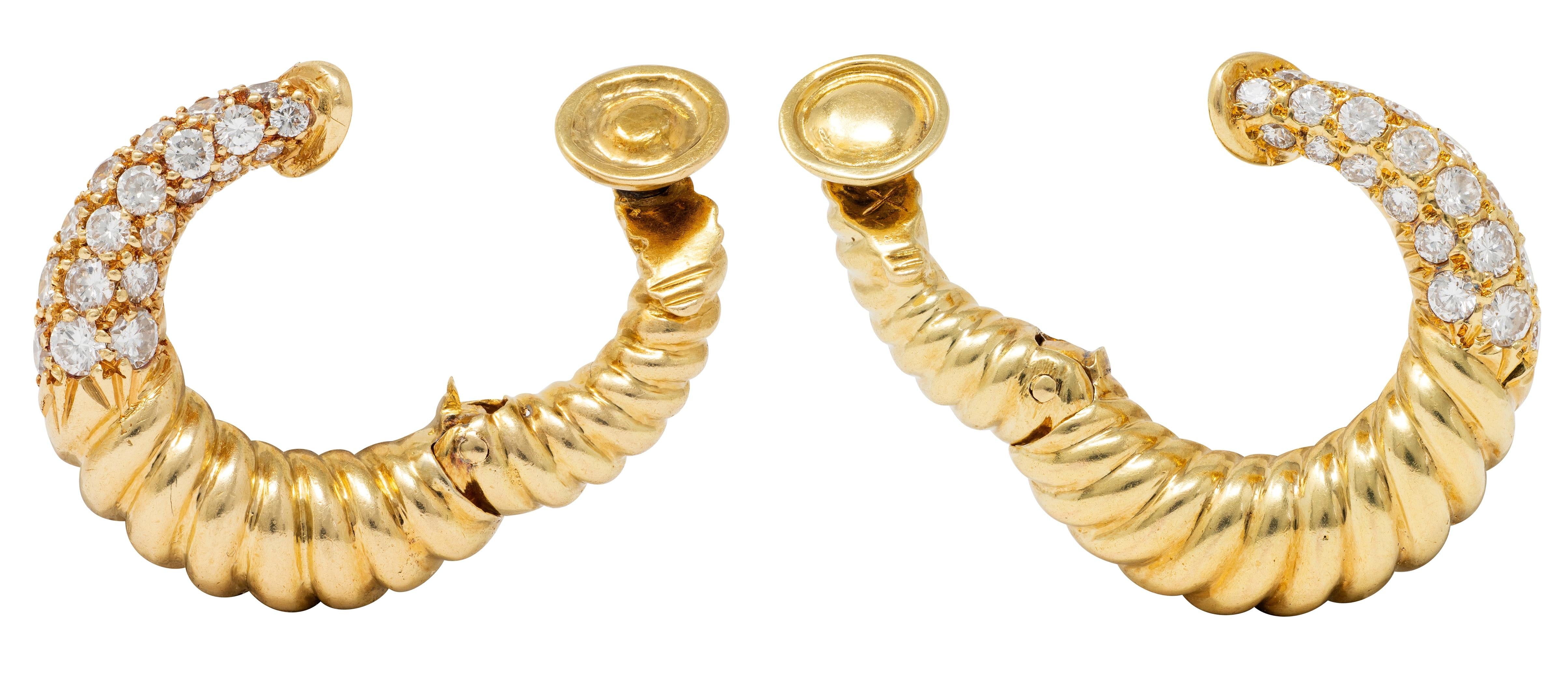 Van Cleef & Arpels 1975 Diamond 18K Gold Vintage Twisted Hoop Ear-Clip Earrings