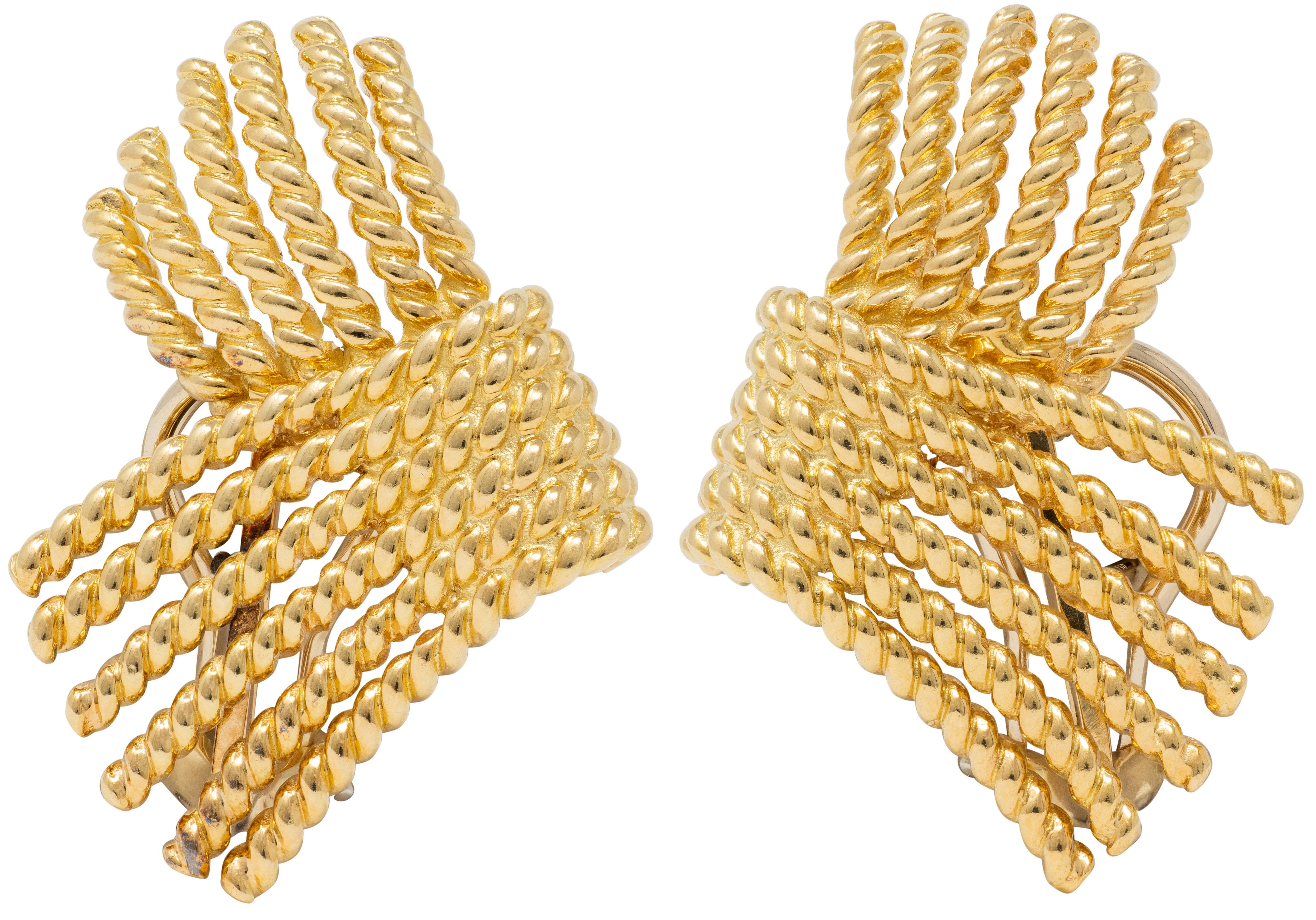 Tiffany & Co. Schlumberger 1960's 18K Gold Vintage Fanning Twisted Rope Earrings
