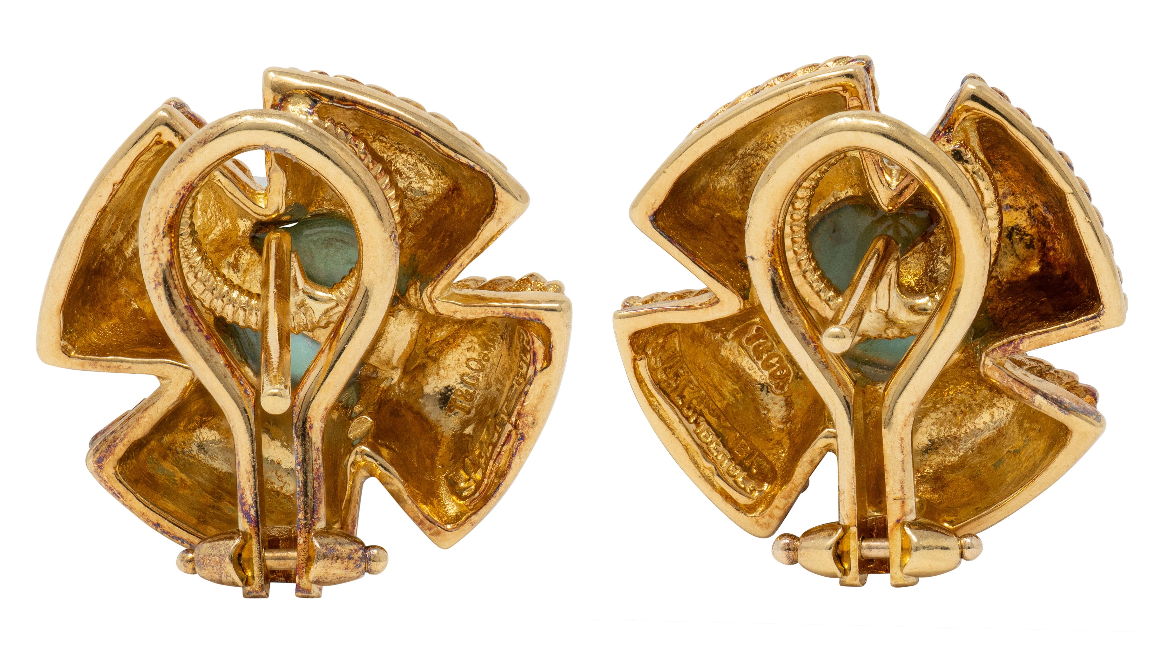 Tiffany & Co. Schlumberger 1960's Turquoise 18K Gold Vintage Quatrefoil Earrings