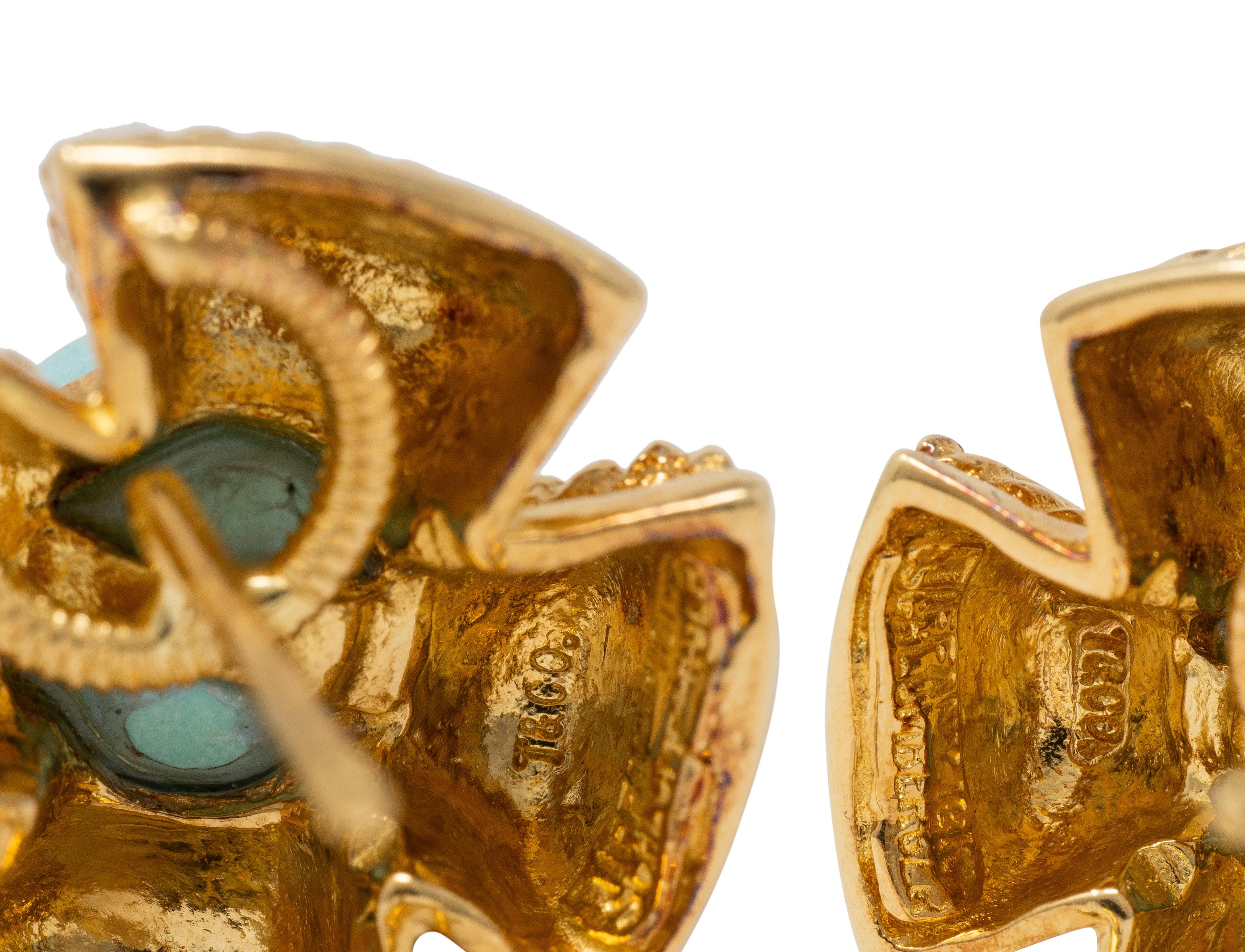 Tiffany & Co. Schlumberger 1960's Turquoise 18K Gold Vintage Quatrefoil Earrings