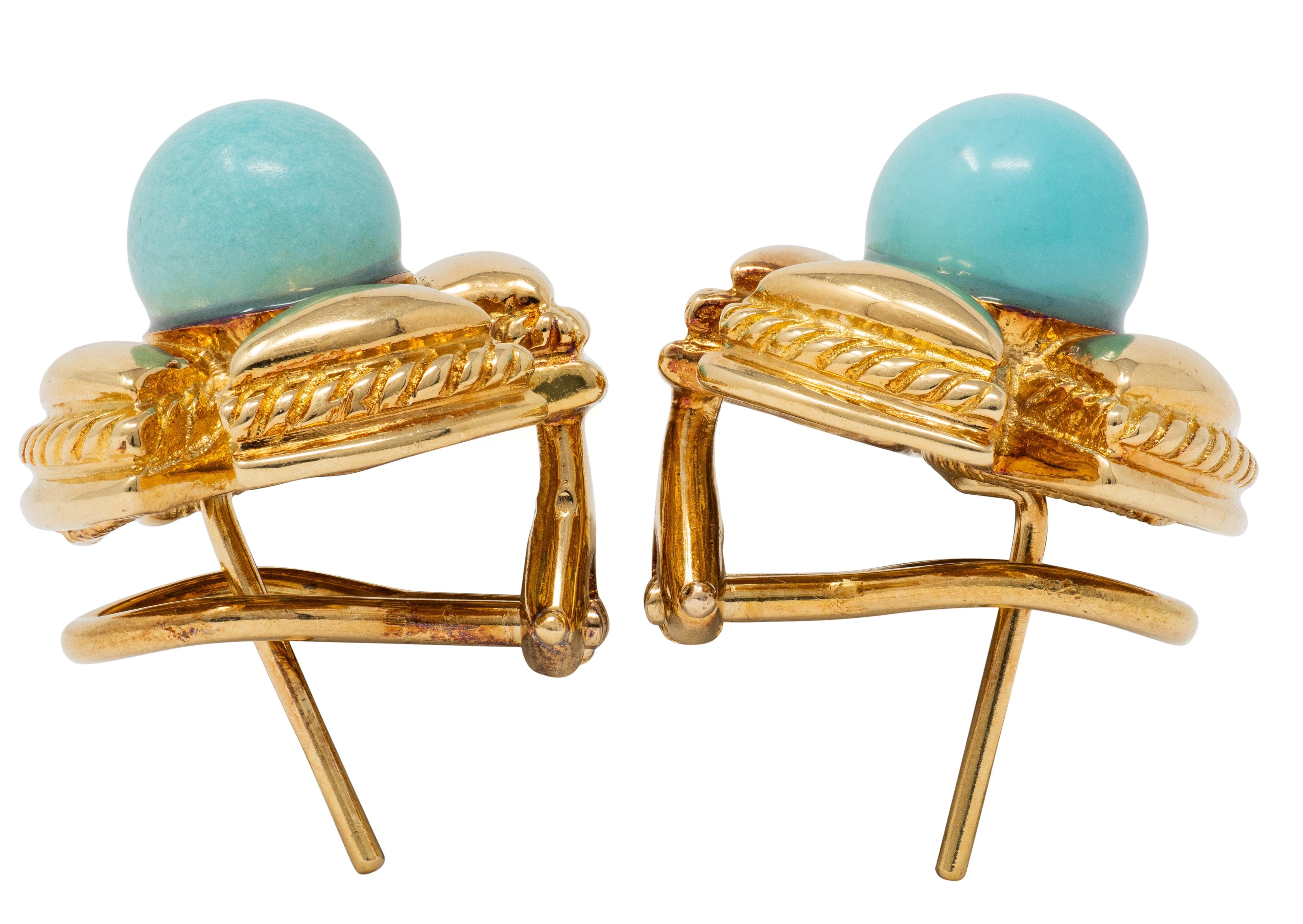 Tiffany & Co. Schlumberger 1960's Turquoise 18K Gold Vintage Quatrefoil Earrings