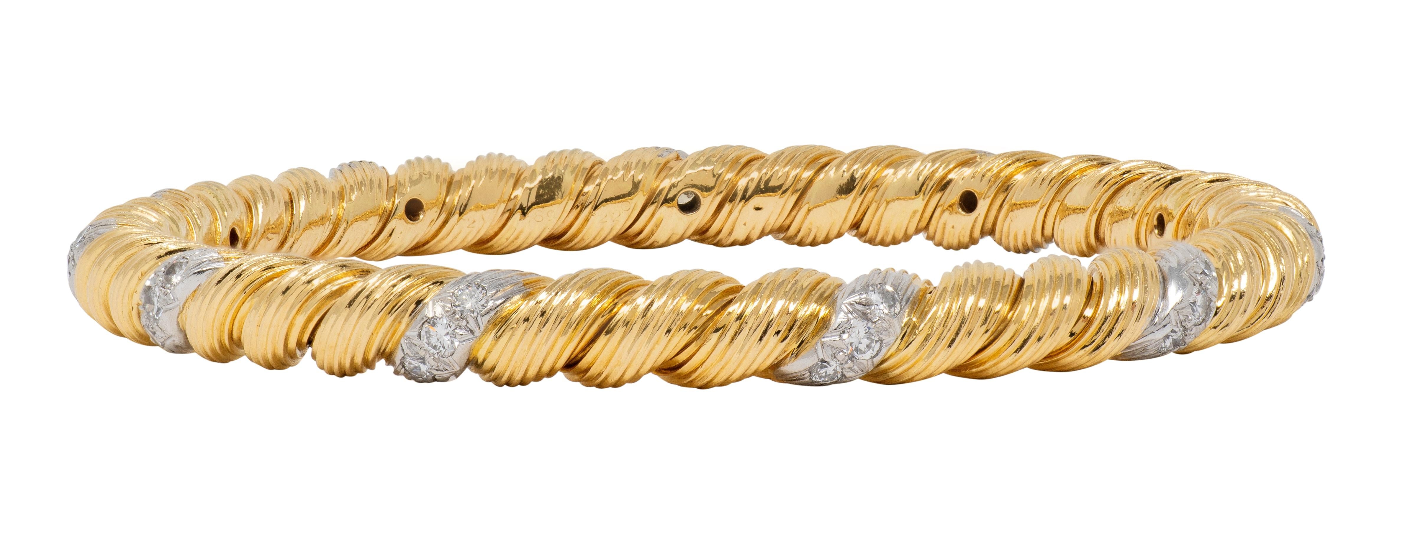 Van Cleef & Arpels Diamond 18K Gold Platinum Vintage Twisted Bangle Bracelet