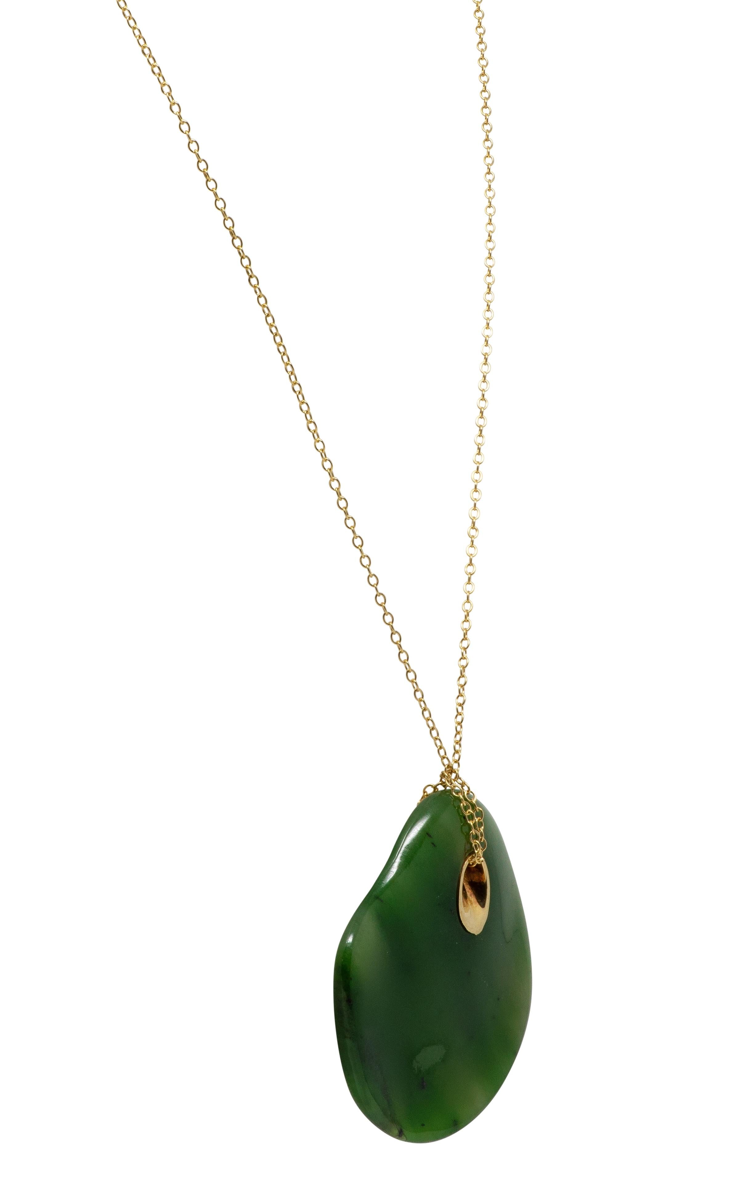 Tiffany & Co. Elsa Peretti 1970's Jade 18K Vintage Touchstone Pendant Necklace