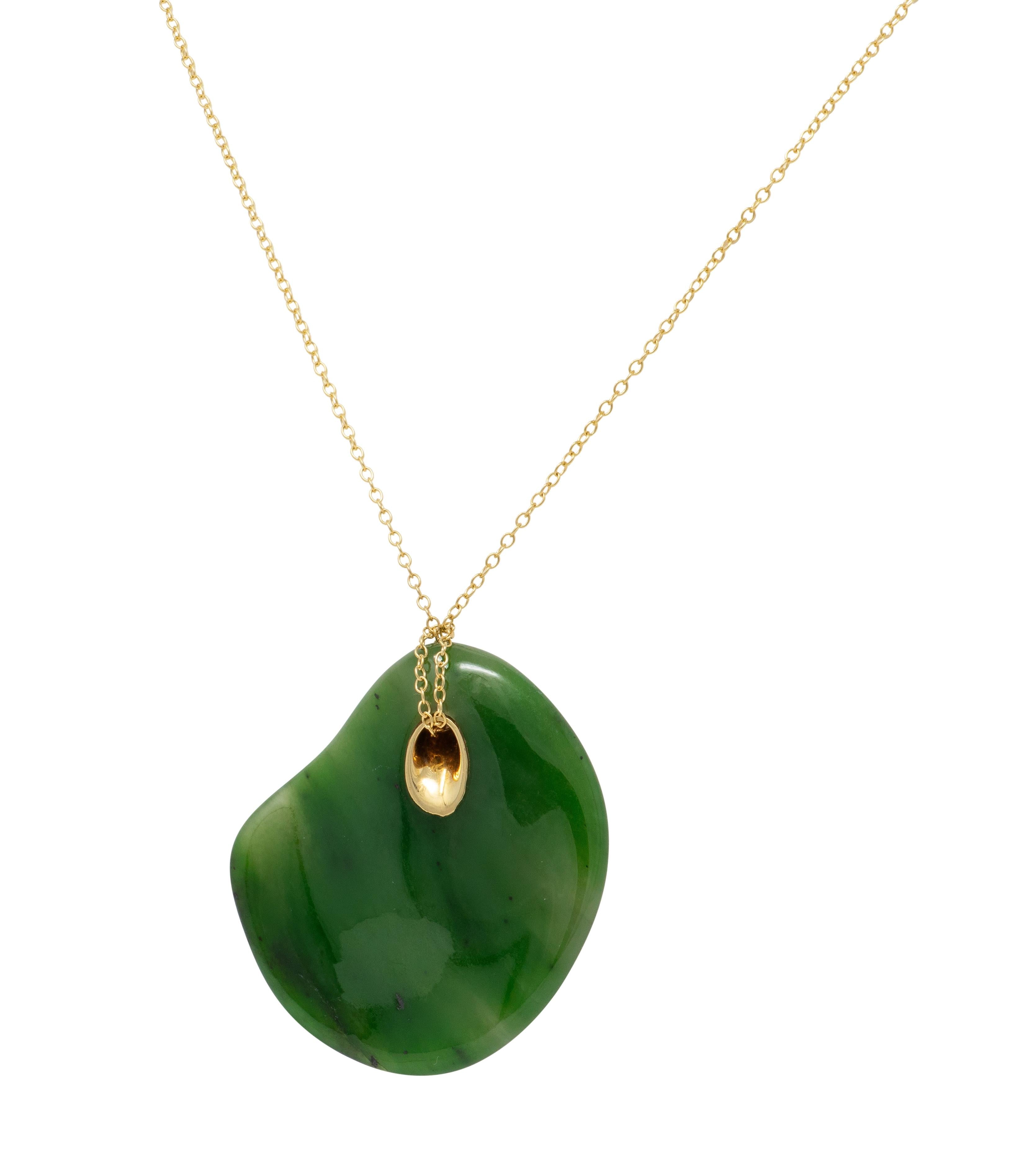 Tiffany & Co. Elsa Peretti 1970's Jade 18K Vintage Touchstone Pendant Necklace