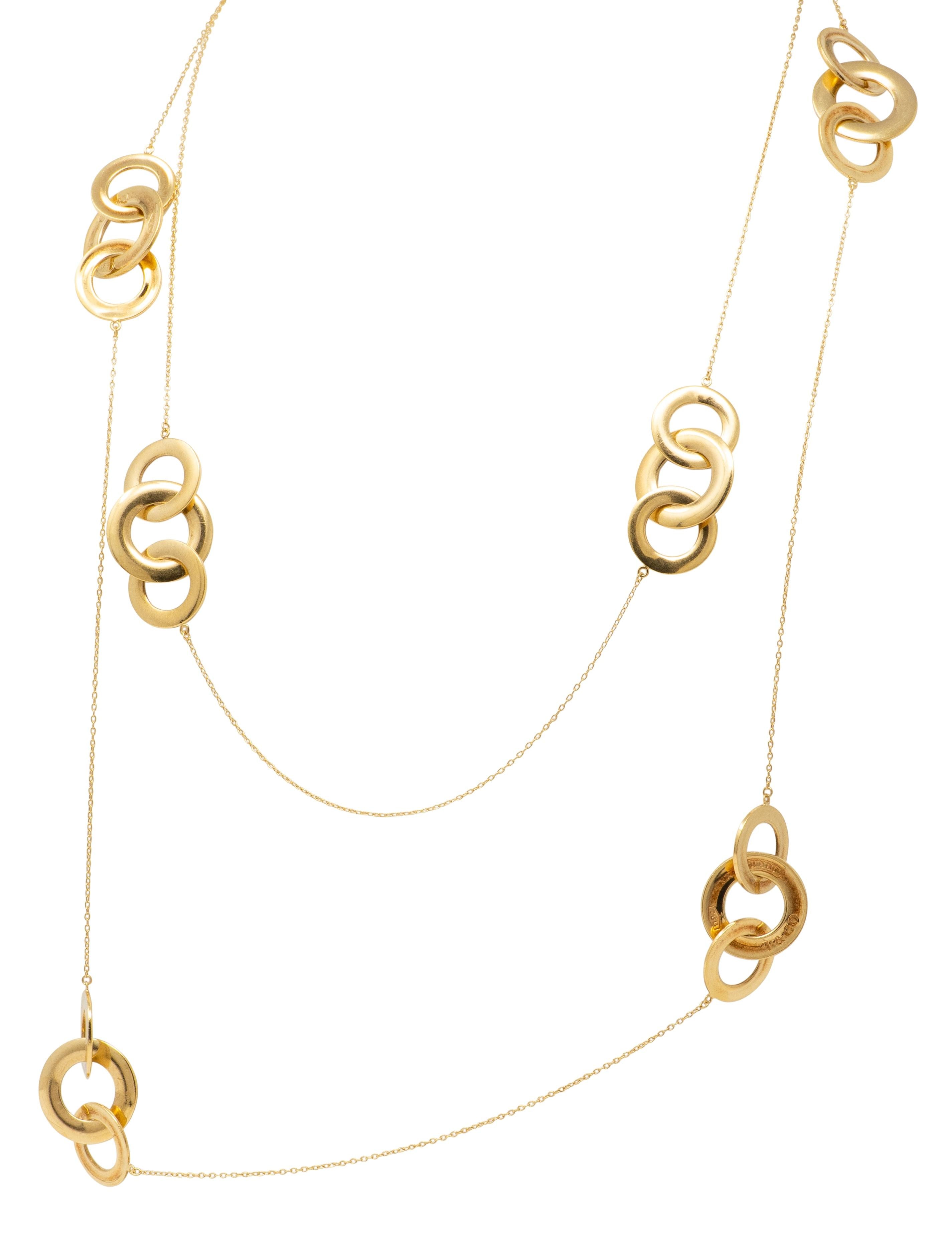 Tiffany & Co. 2000's 18K Gold Vintage 1837 Interlocking Rings Station Necklace