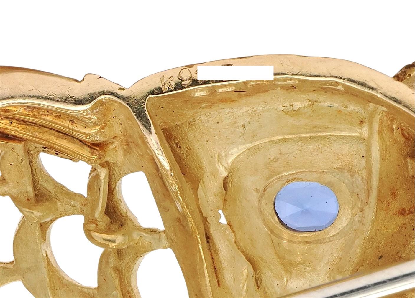 Cartier 1958 Sapphire 18 Karat Yellow Gold Vintage Owl Brooch