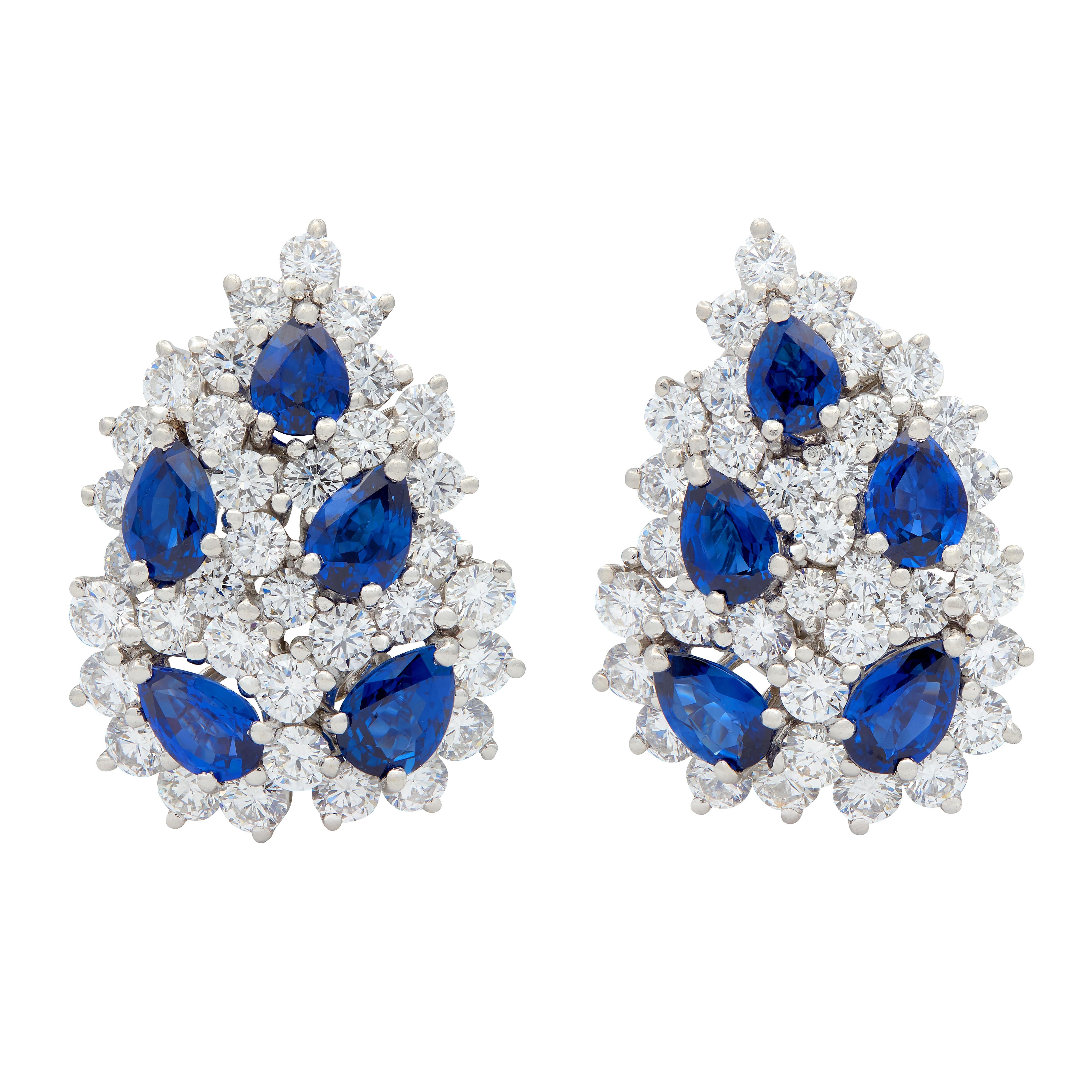 Tiffany & Co. 8.14 CTW Diamond Sapphire Platinum Vintage Cluster Earrings
