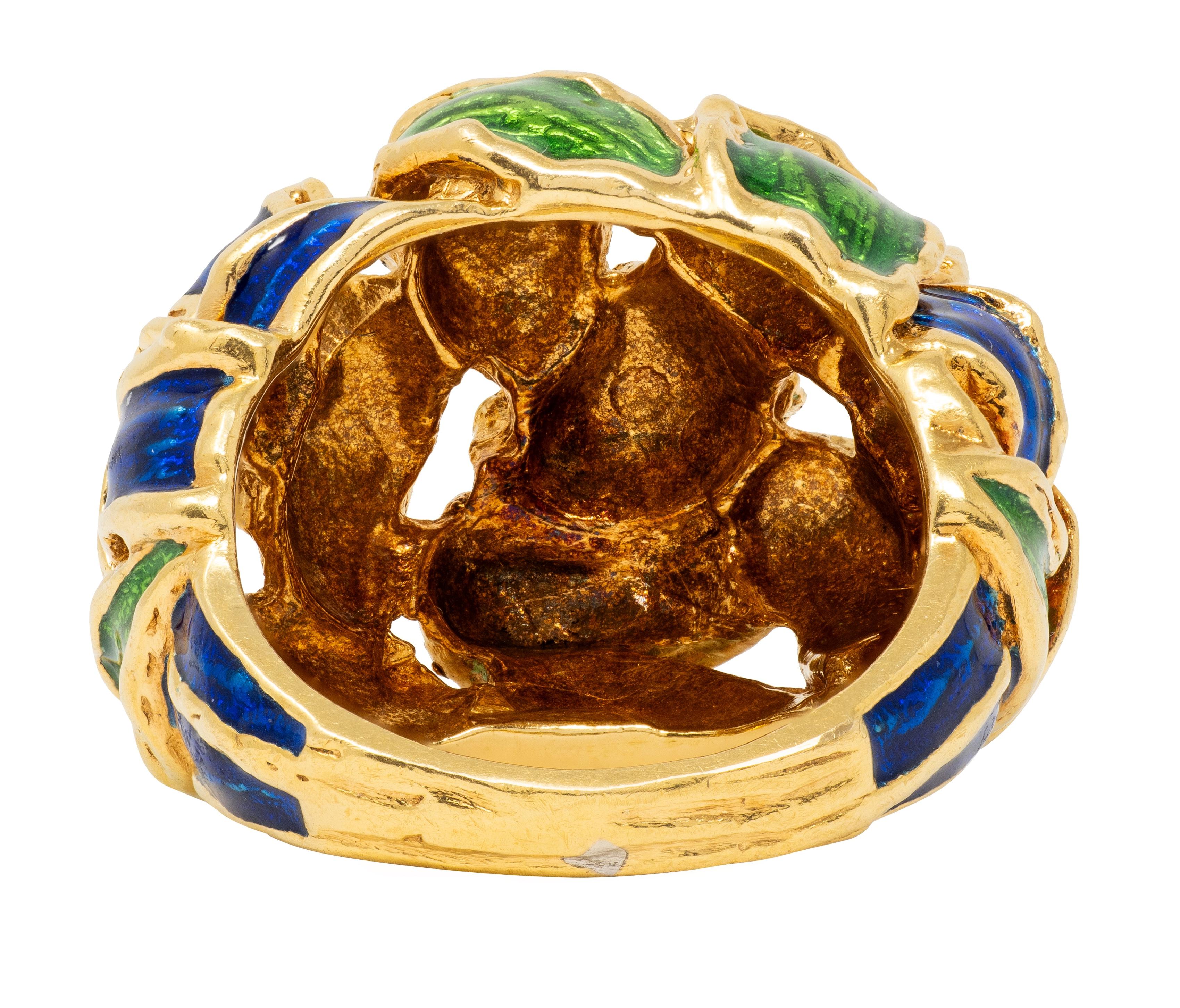 Tiffany & Co. 1980's Enamel 18 Karat Yellow Gold Vintage Basket Weave Ring