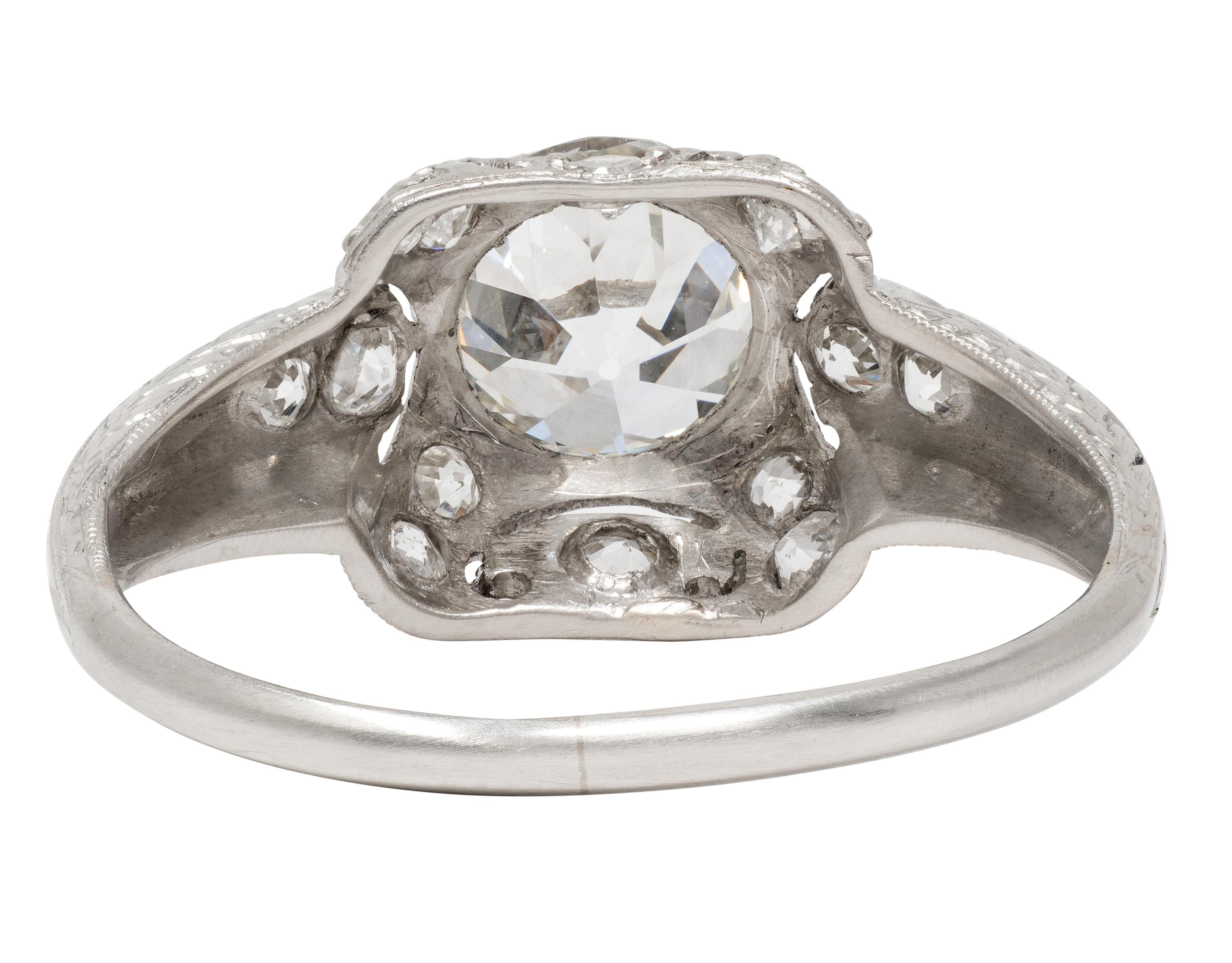 Art Deco 2.15 CTW European Diamond Platinum Vintage Ornate Wheat Engagement Ring