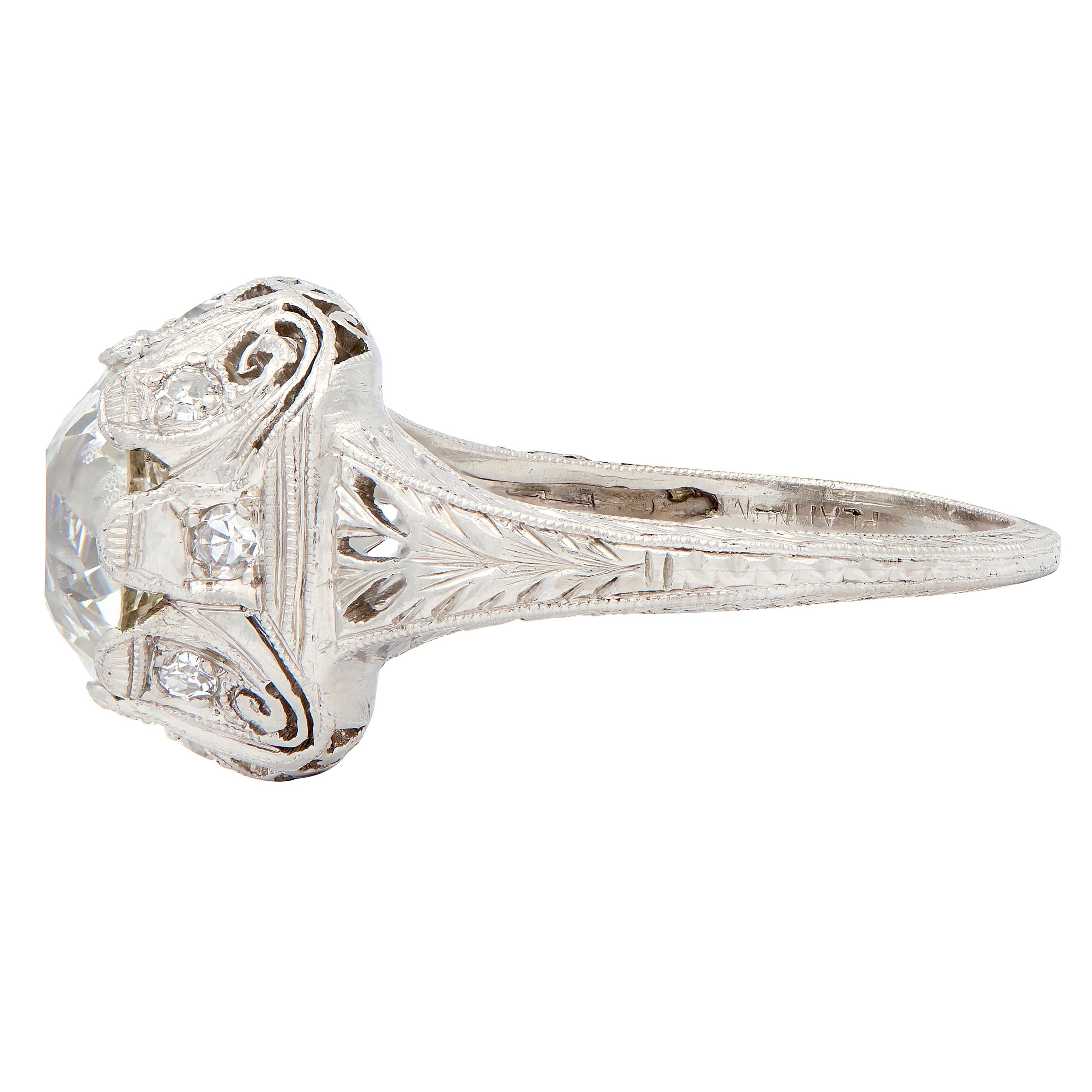 Edwardian 2.70 CTW Diamond Platinum Antique Scroll Engagement Ring GIA