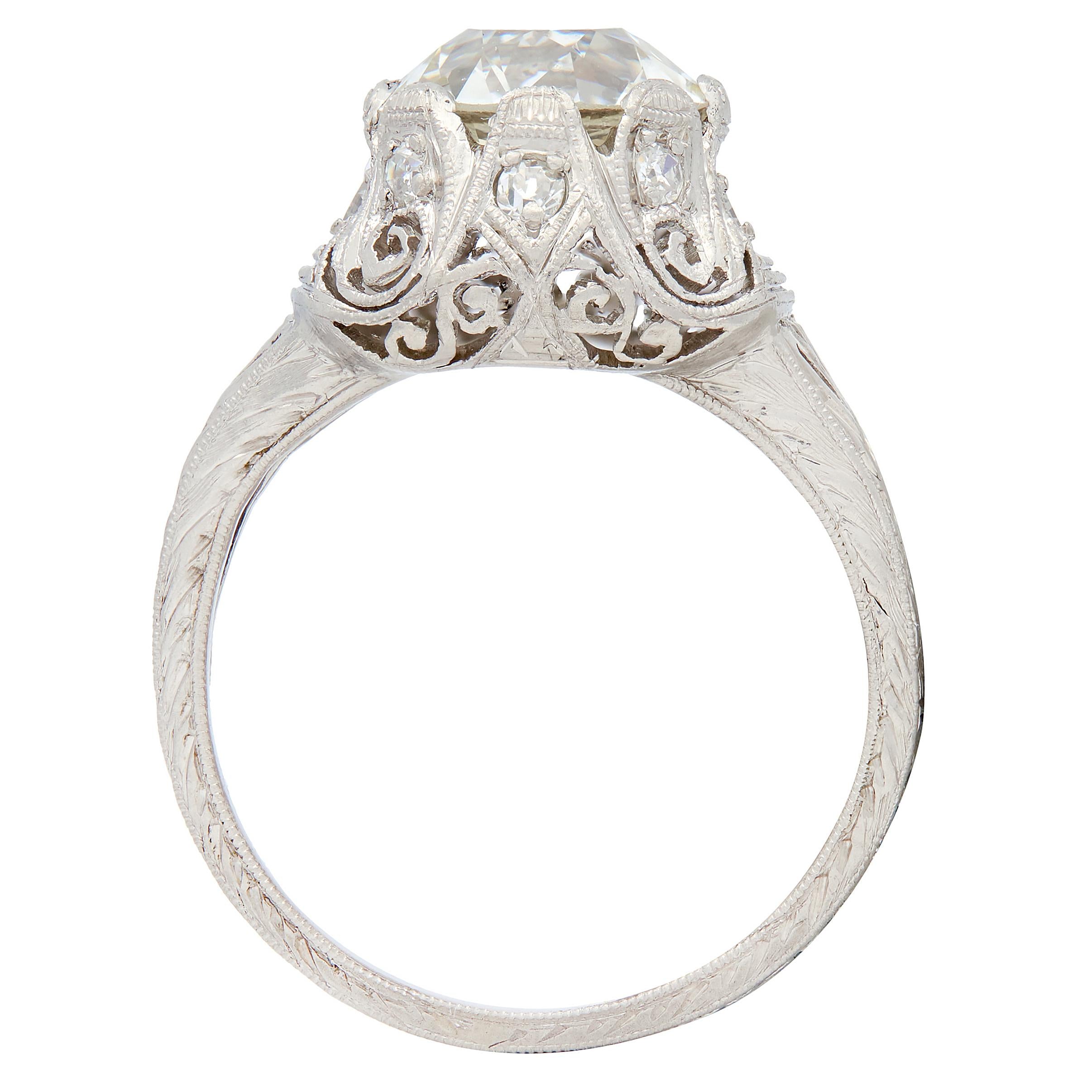Edwardian 2.70 CTW Diamond Platinum Antique Scroll Engagement Ring GIA