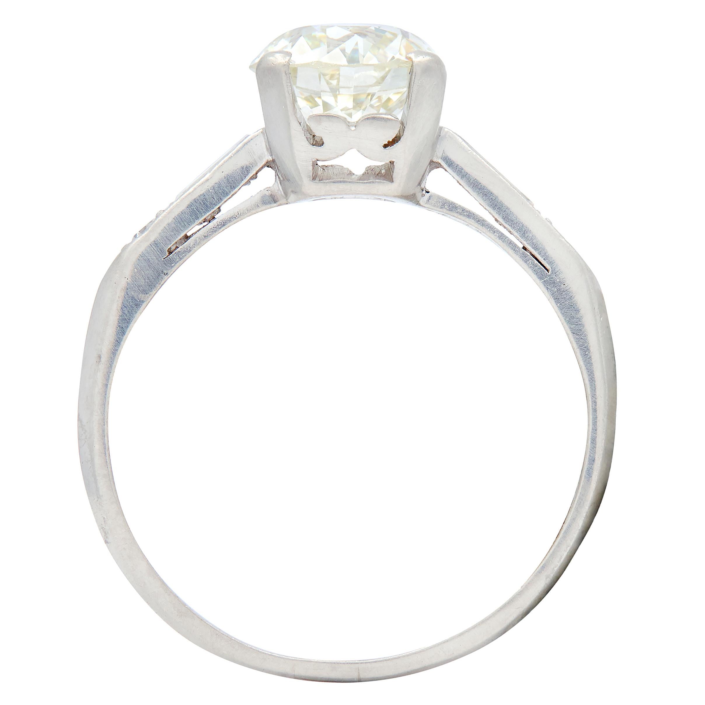 Mid-Century Old European Cut Diamond Platinum Vintage Scroll Engagement Ring GIA