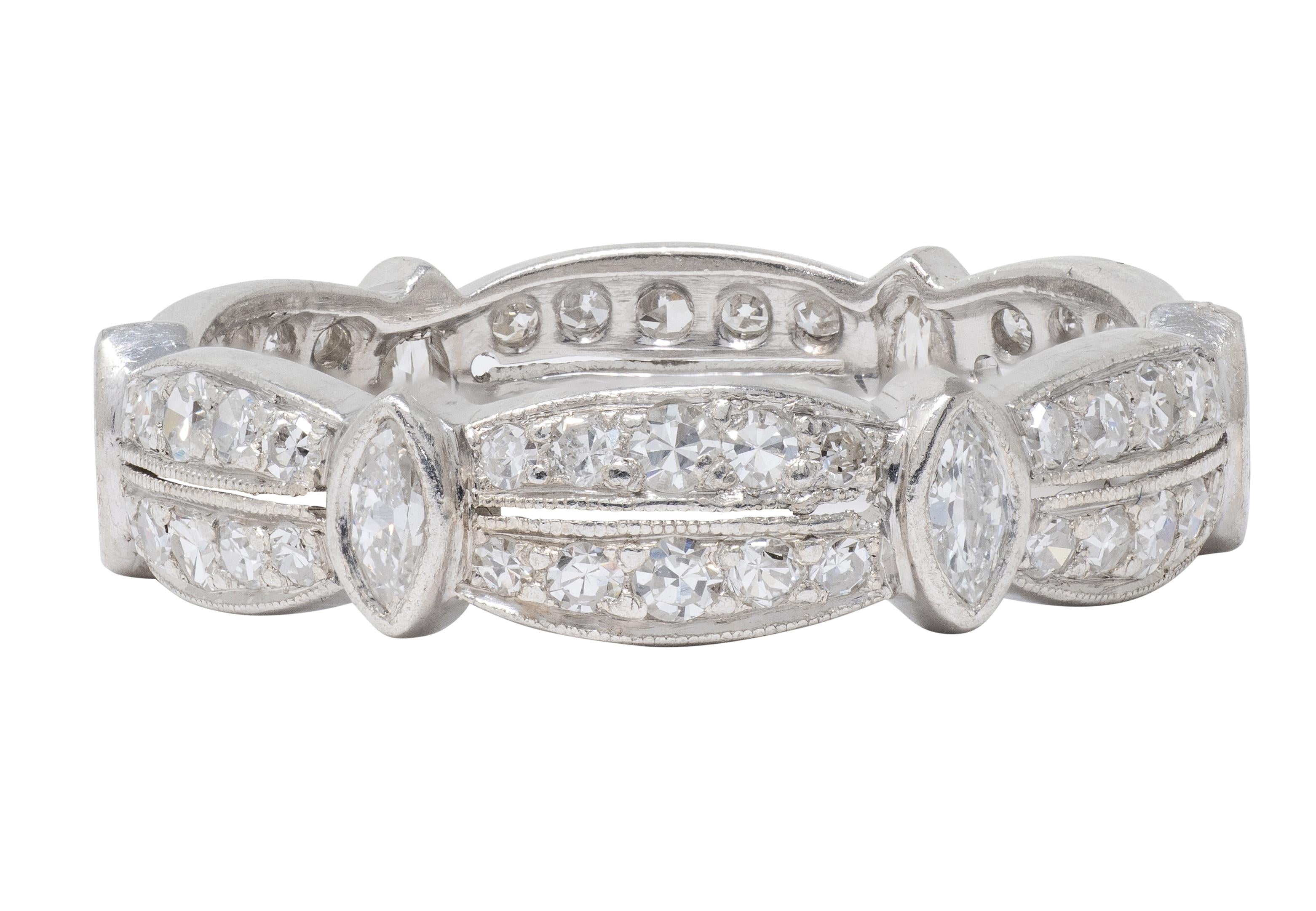Art Deco 1.56 CTW Diamond Platinum Vintage Ribbon Eternity Band Ring