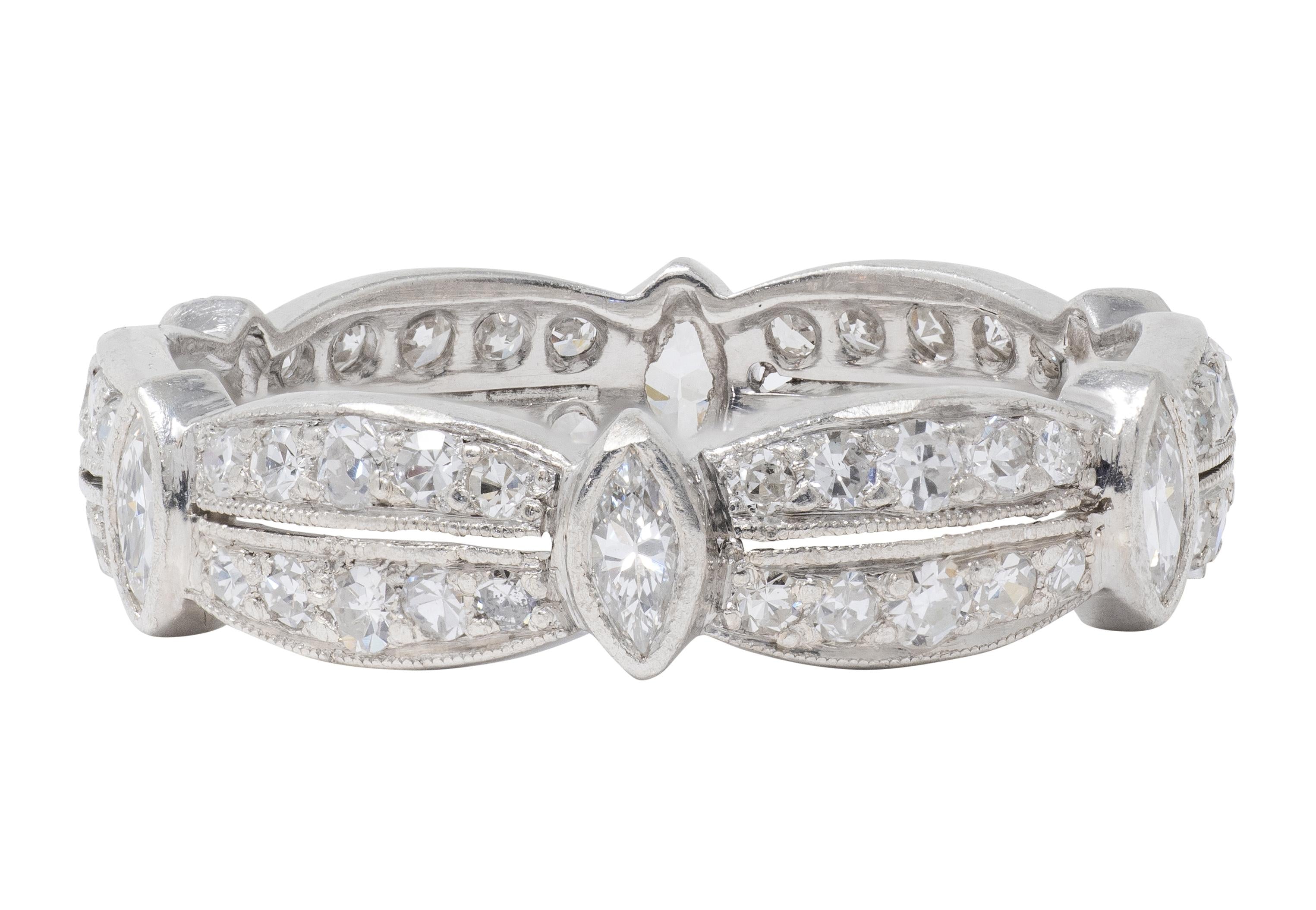 Art Deco 1.56 CTW Diamond Platinum Vintage Ribbon Eternity Band Ring