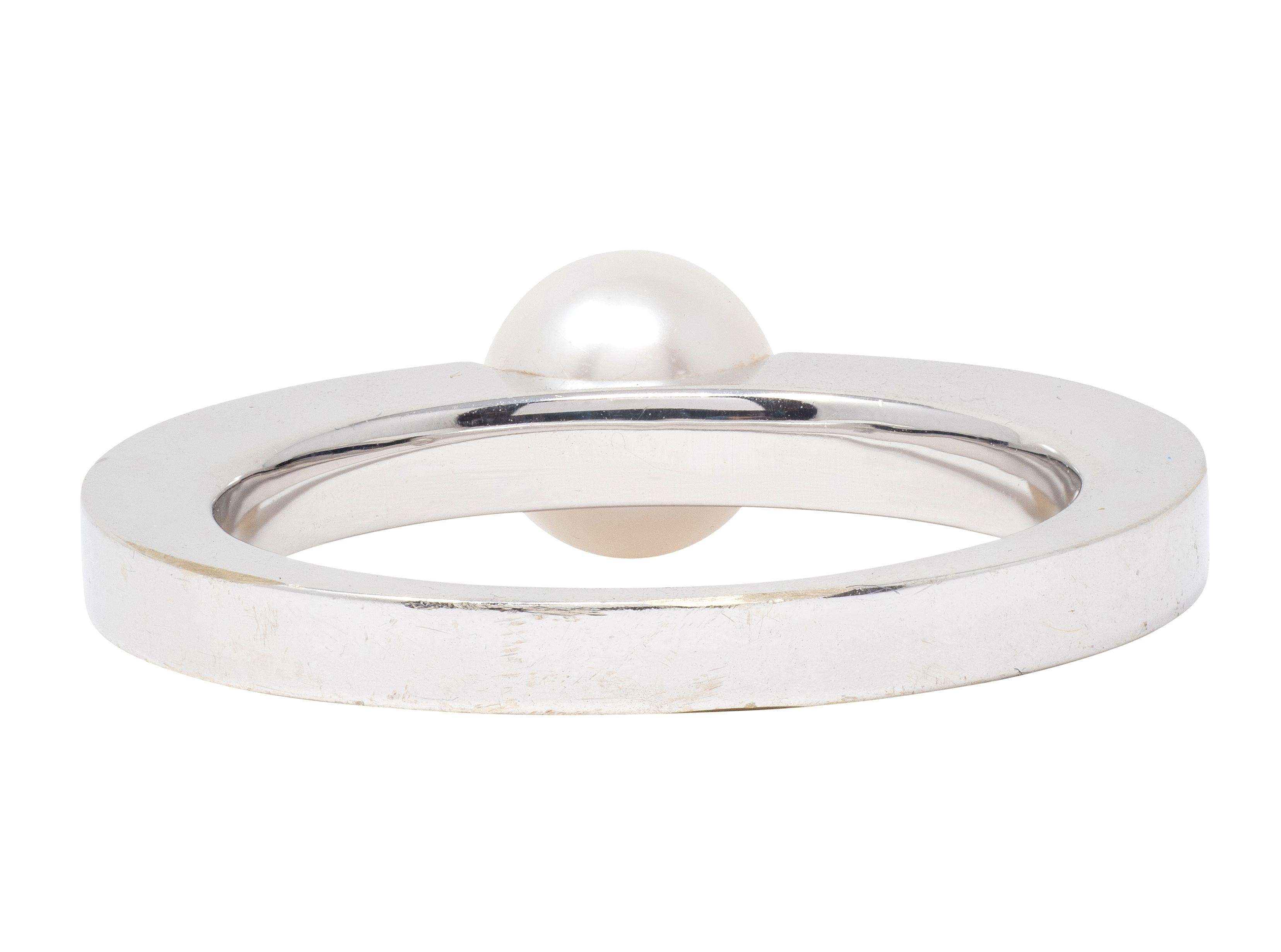 Movado 2000's Diamond Pearl 18 Karat White Gold Contemporary Statement Ring