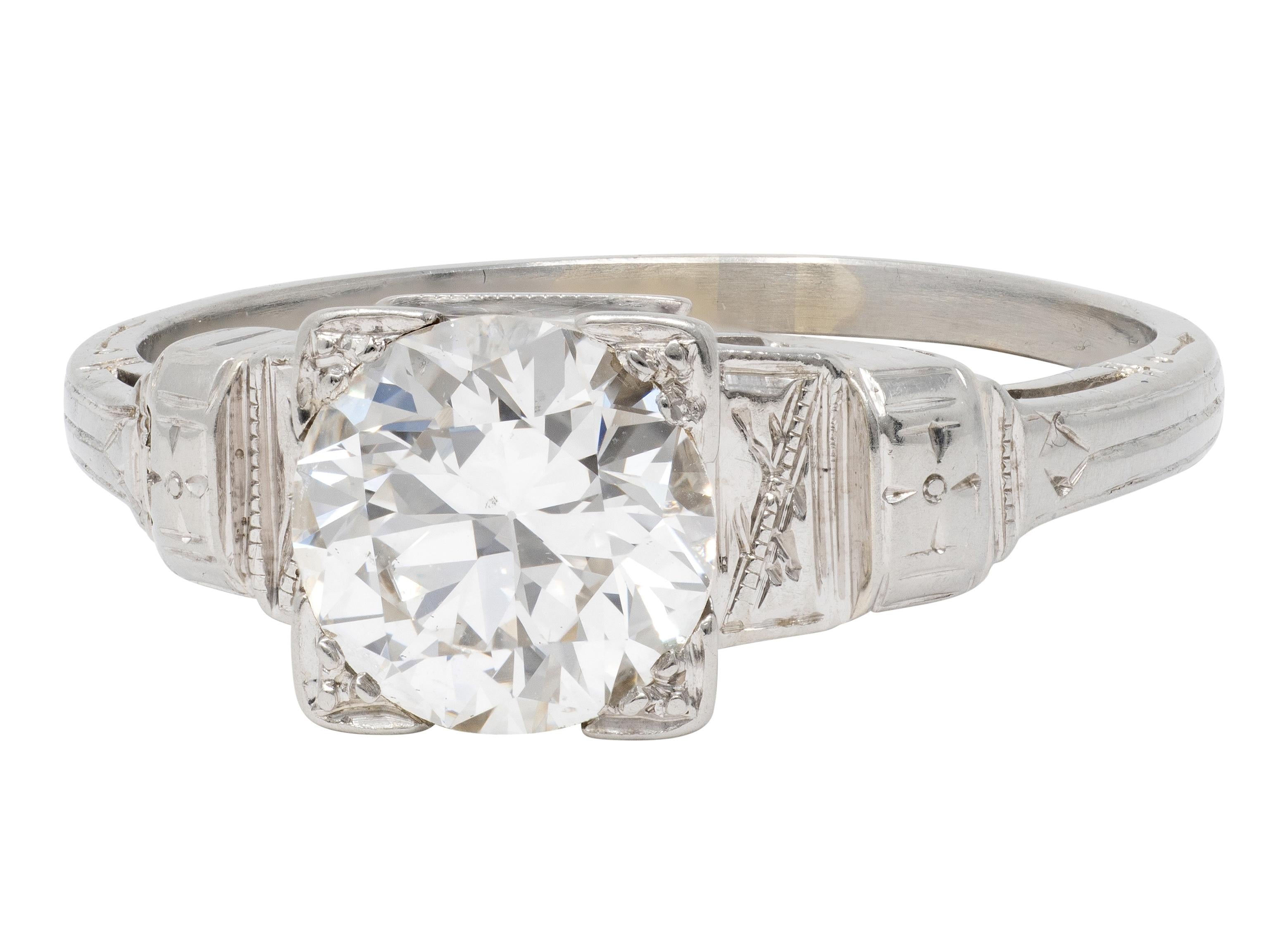 Art Deco Old European Cut Diamond 18K Gold Vintage Floral Engagement Ring