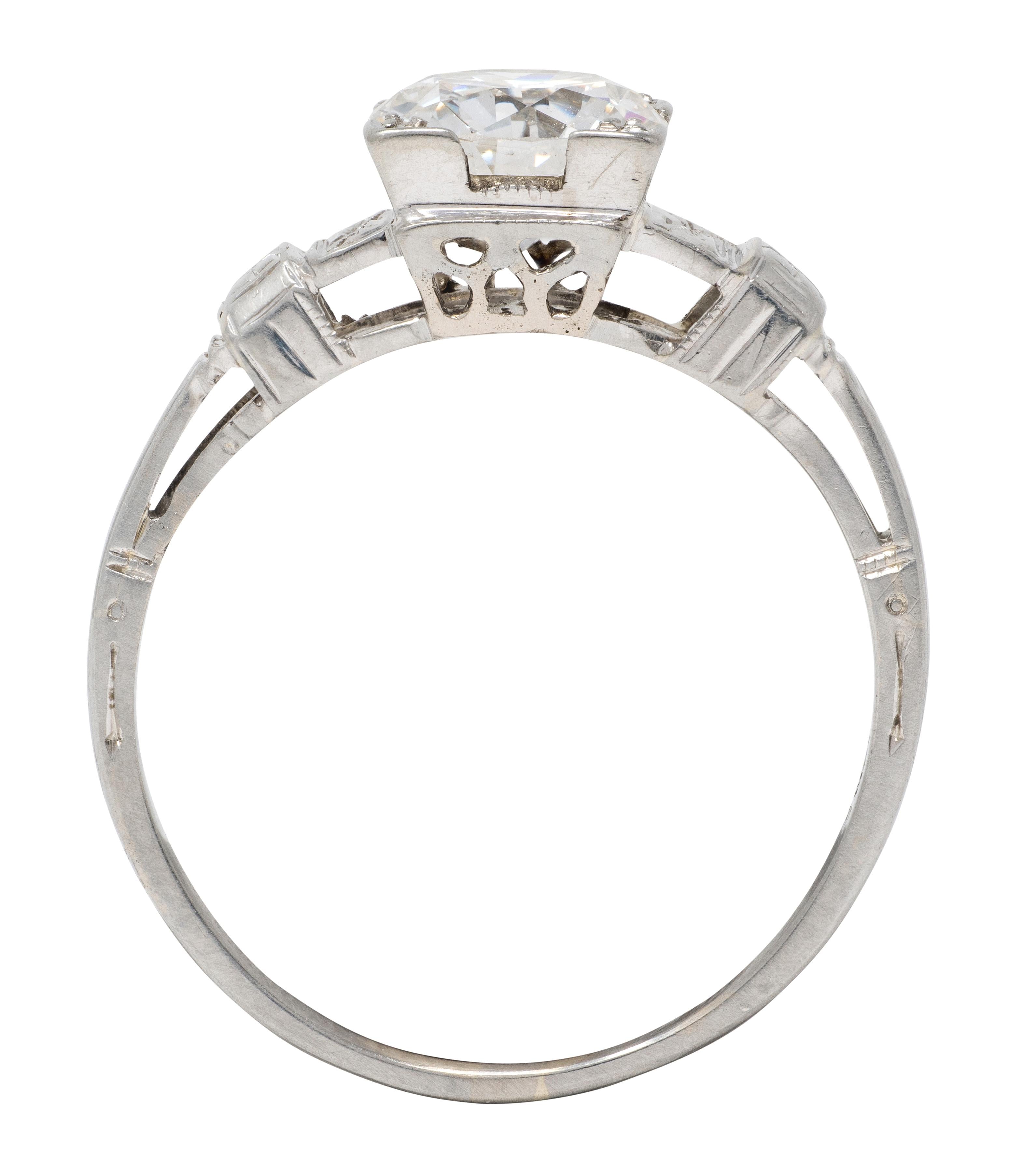 Art Deco Old European Cut Diamond 18K Gold Vintage Floral Engagement Ring
