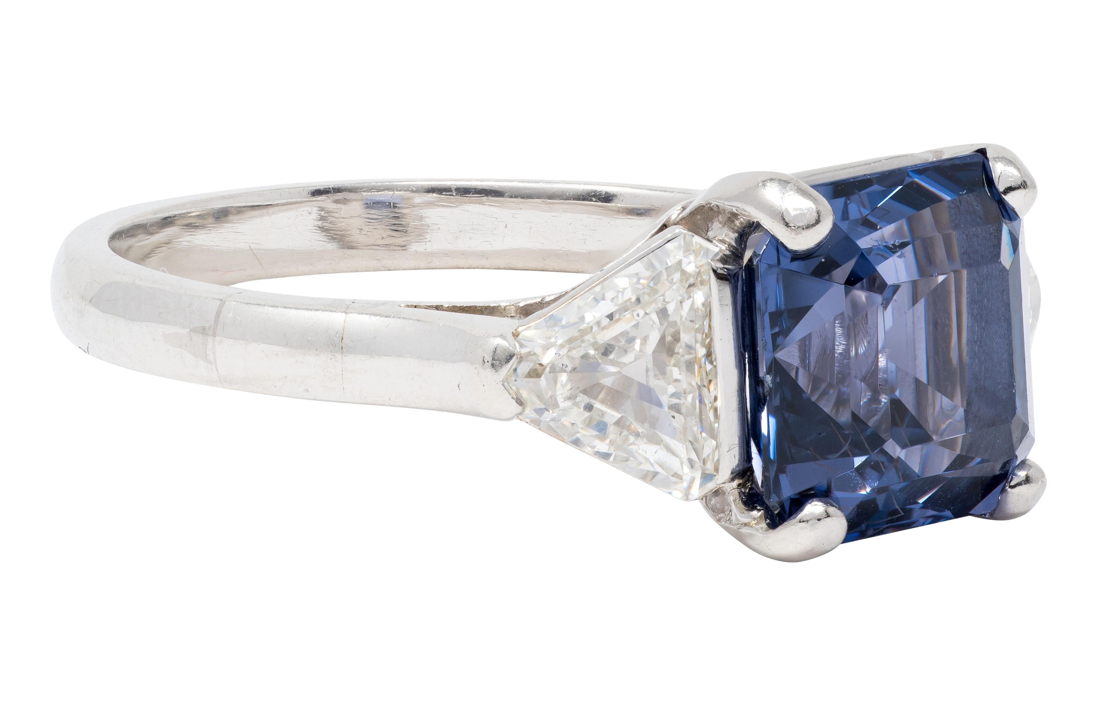 1980's Vintage 4.73 CTW Diamond Spinel Platinum Three Stone Ring