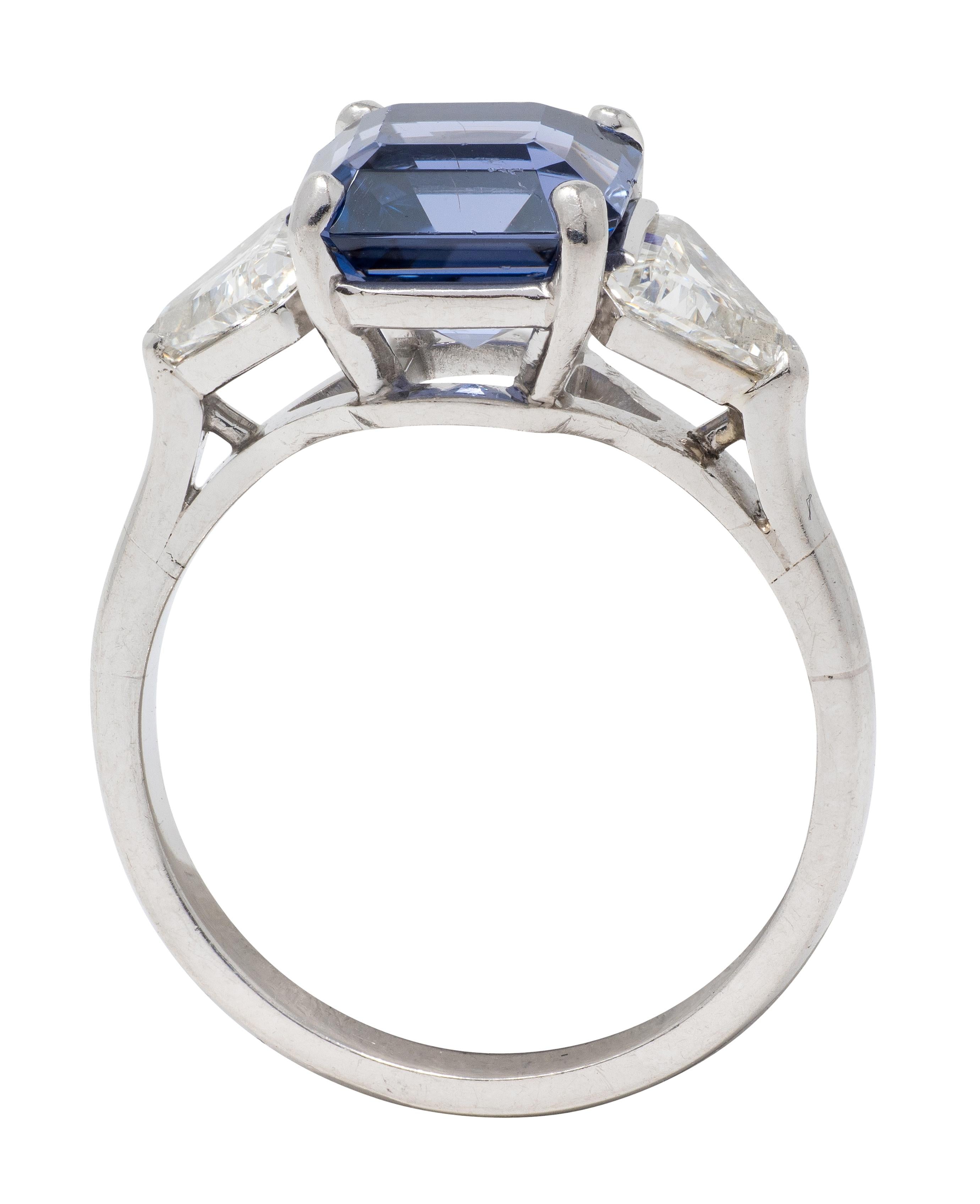 1980's Vintage 4.73 CTW Diamond Spinel Platinum Three Stone Ring