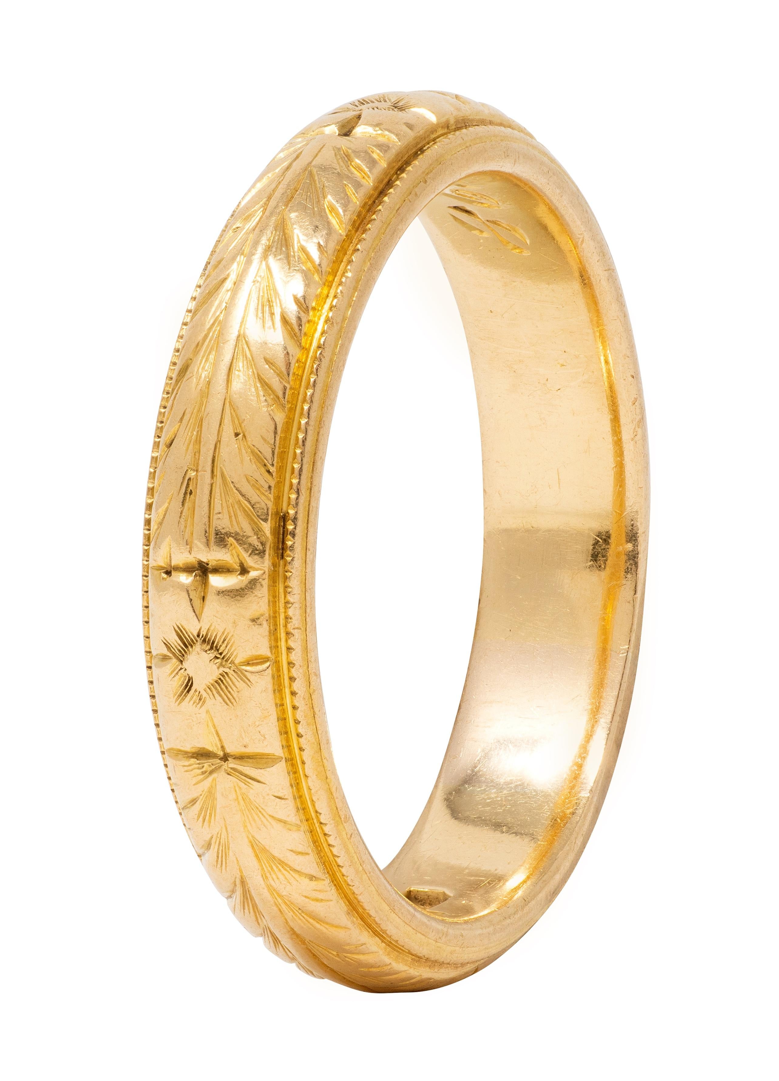 Victorian 1898 18 Karat Yellow Gold Antique Orange Blossom Wedding Band Ring