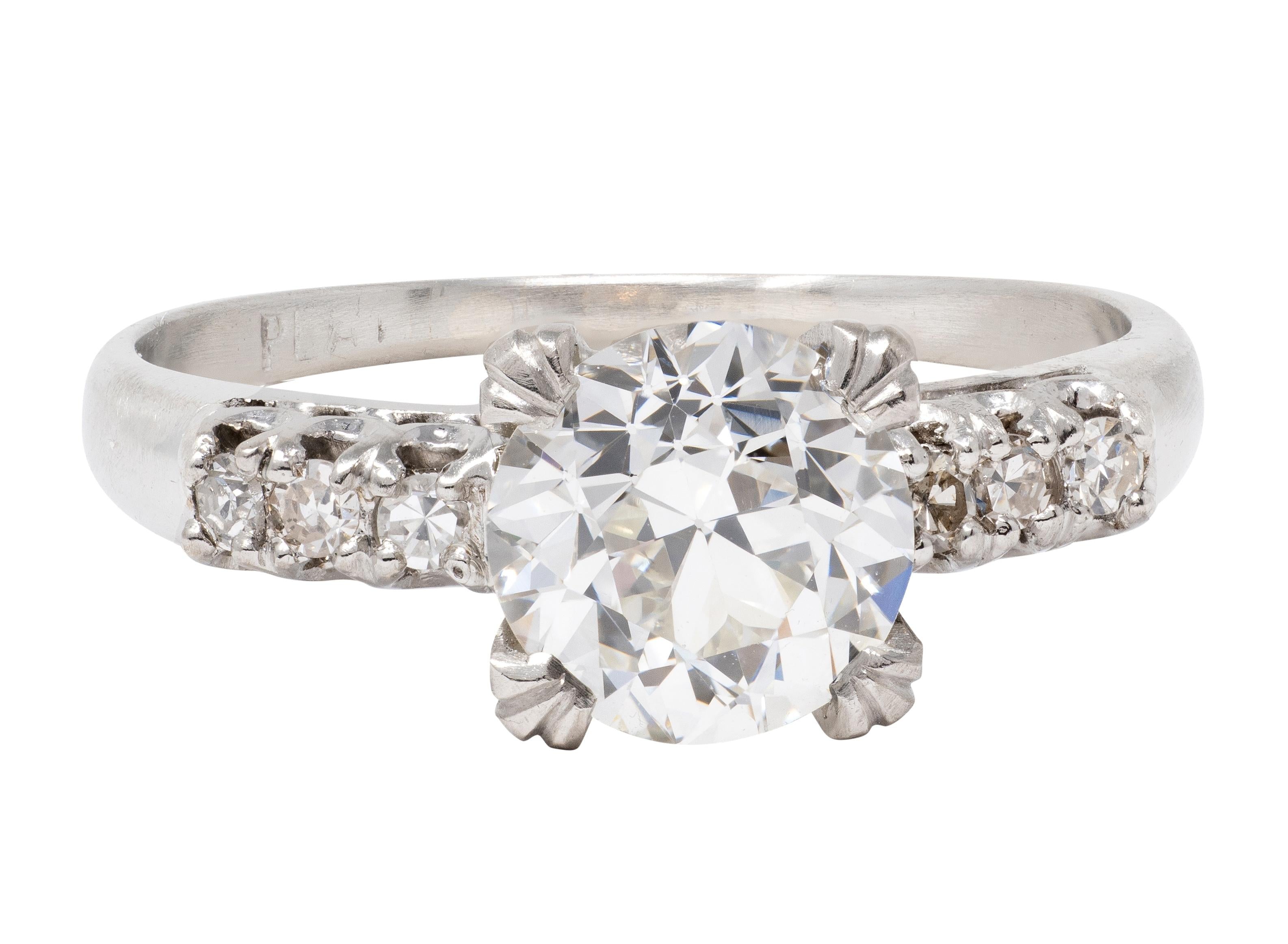 Mid-Century 1.45 CTW European Cut Diamond Platinum Vintage Engagement Ring GIA