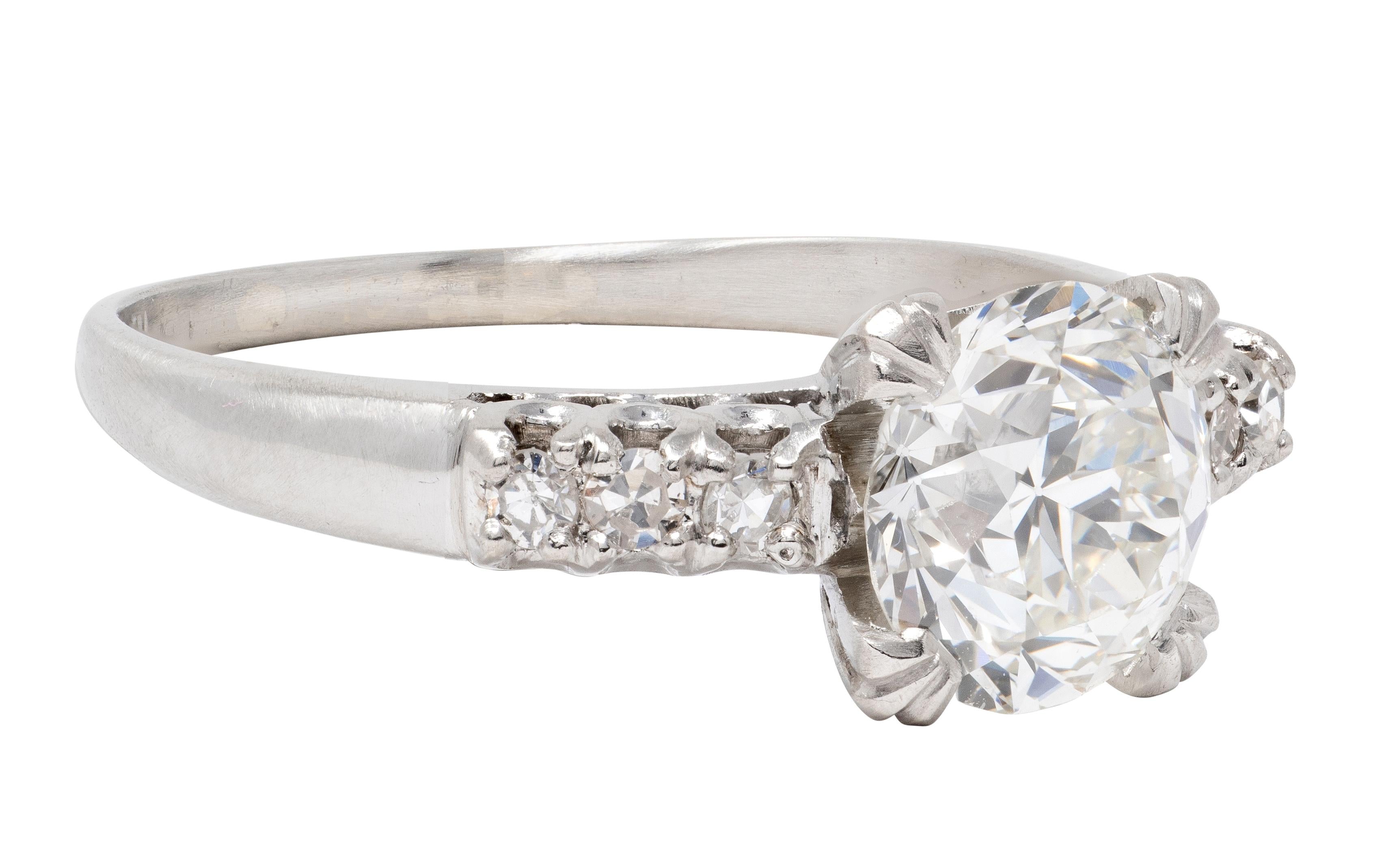 Mid-Century 1.45 CTW European Cut Diamond Platinum Vintage Engagement Ring GIA