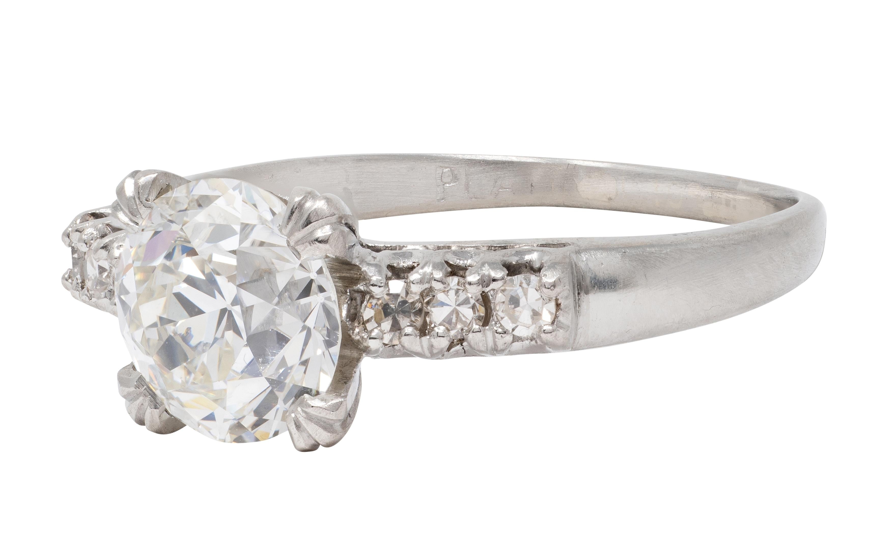 Mid-Century 1.45 CTW European Cut Diamond Platinum Vintage Engagement Ring GIA