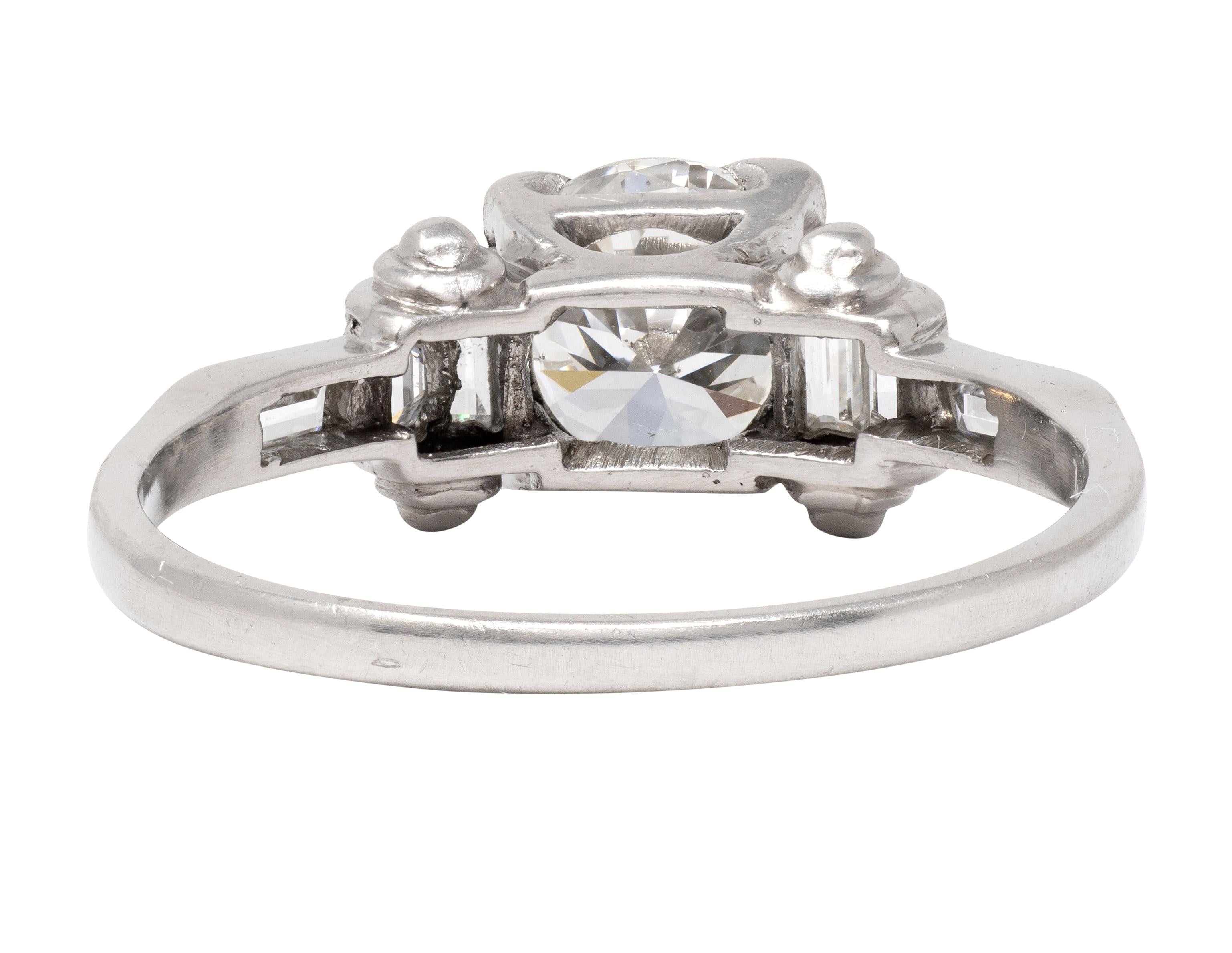 Mid-Century 1.50 CTW Round Diamond Platinum Vintage Column Engagement Ring