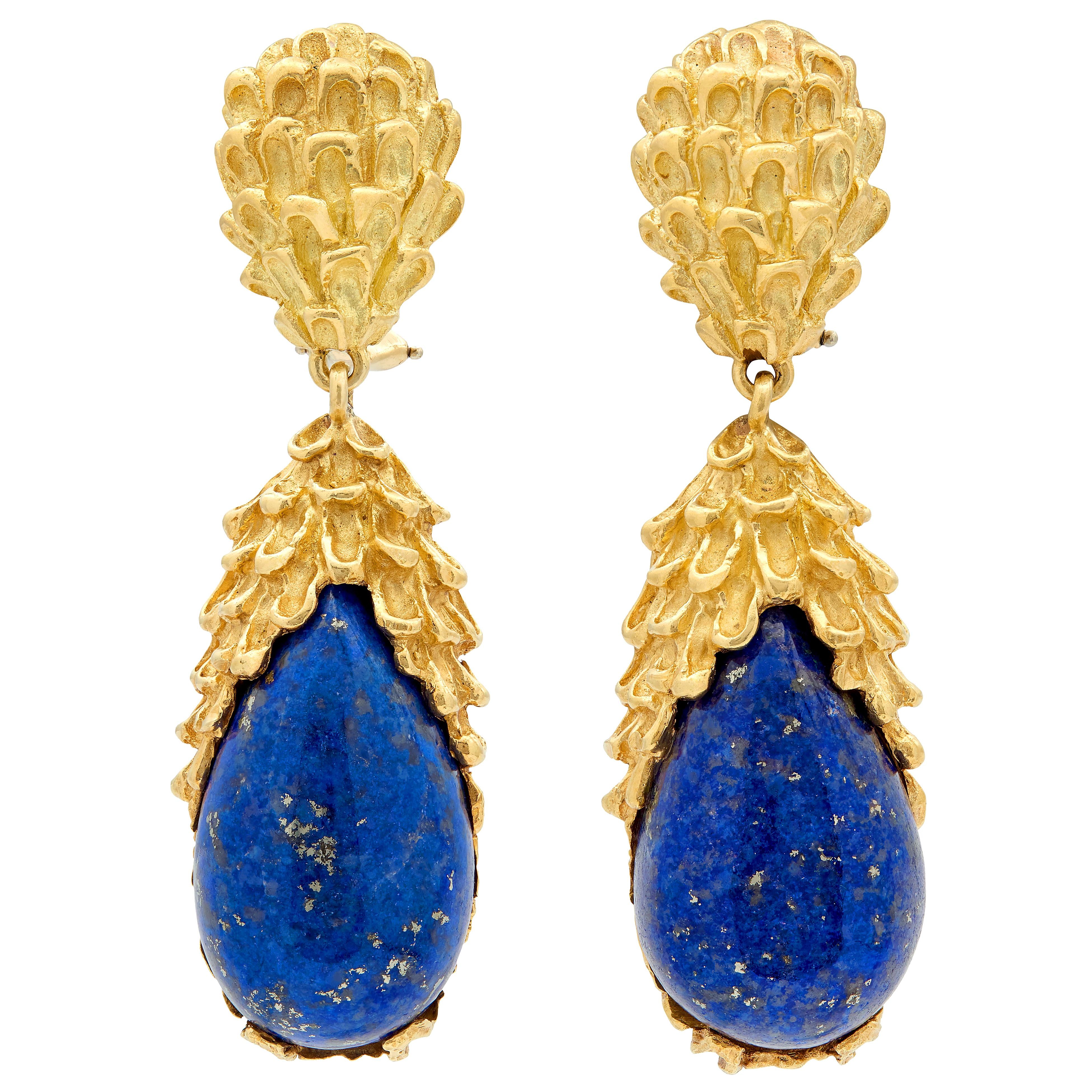 Cartier 1960's Lapis Lazuli 18 Karat Yellow Gold Vintage Drop Earrings