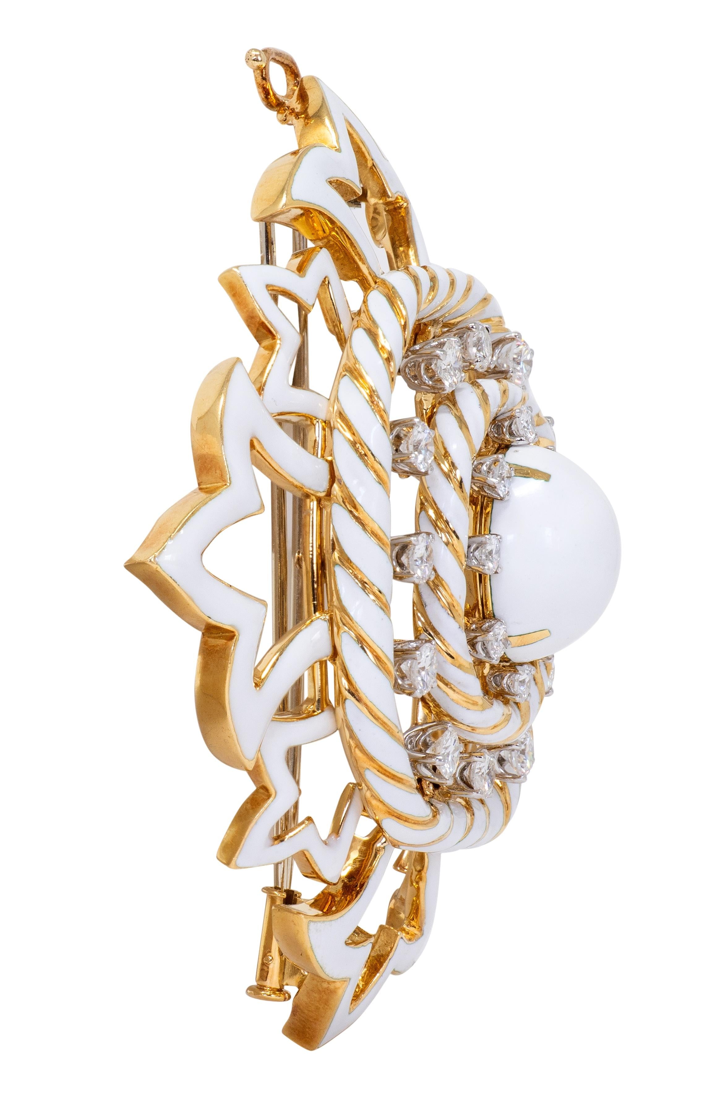 David Webb 1980's Diamond Enamel 18K Gold Platinum Vintage Cross Pendant Brooch