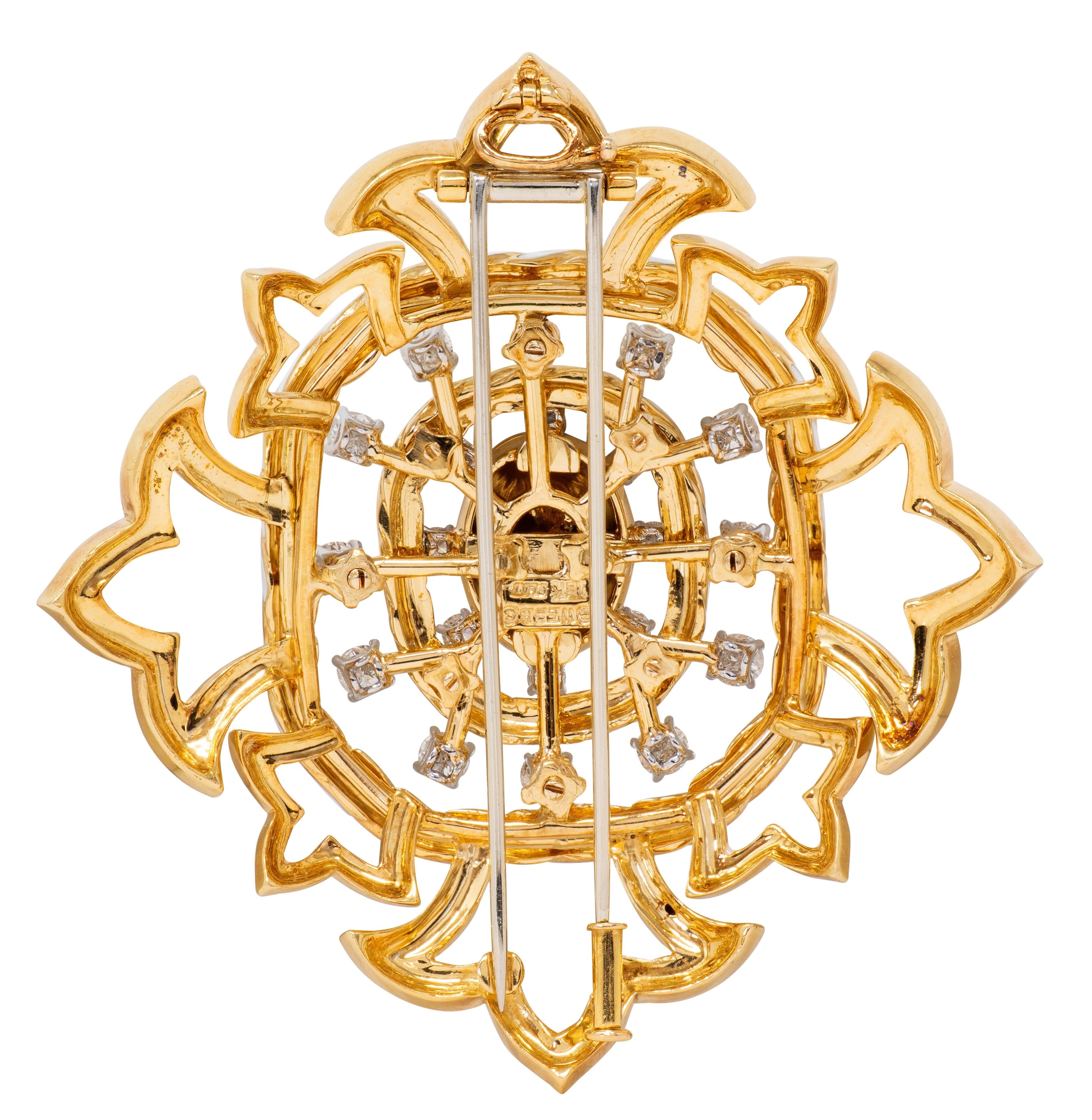 David Webb 1980's Diamond Enamel 18K Gold Platinum Vintage Cross Pendant Brooch