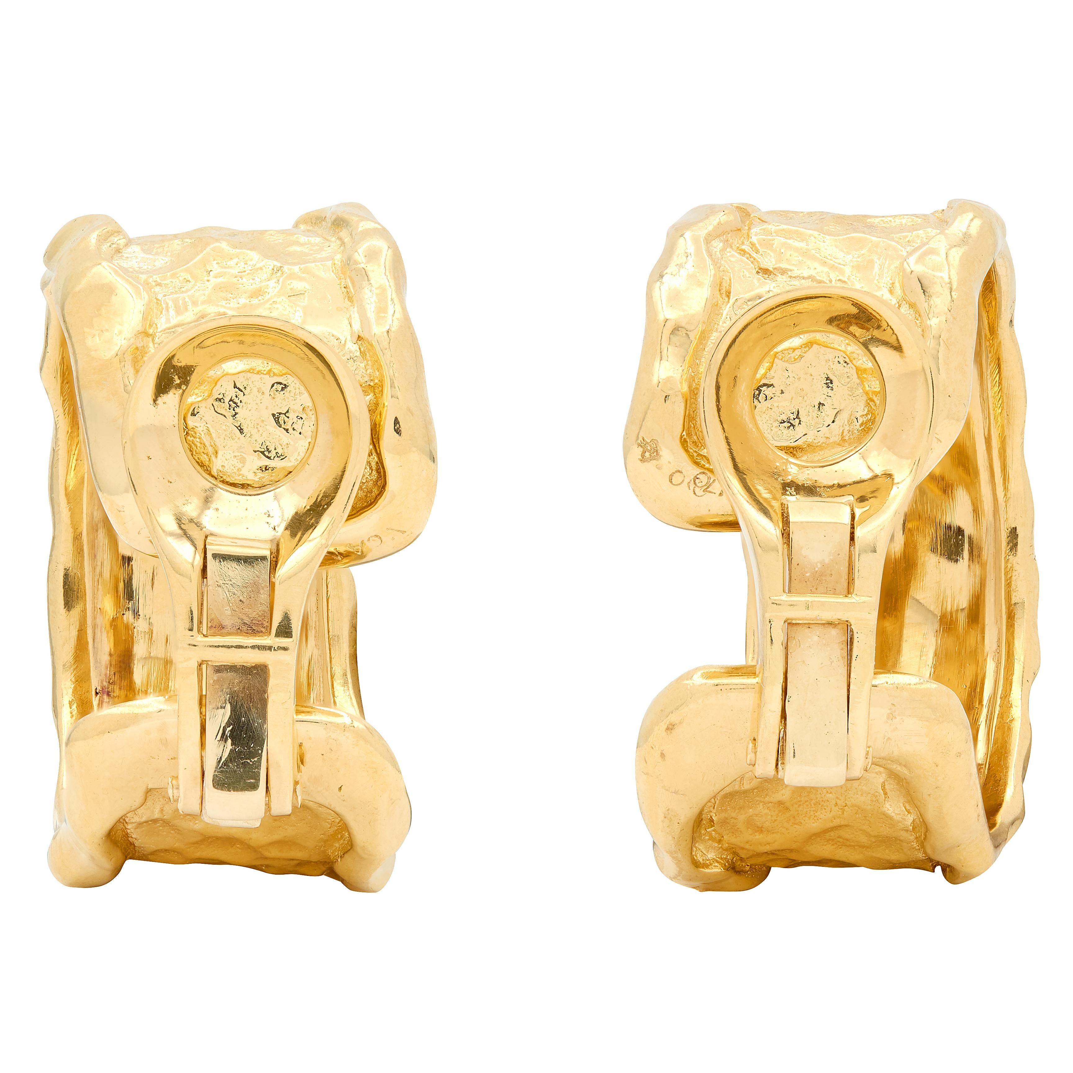 Van Cleef & Arpels 1970's 18K Yellow Gold Vintage Brutalist Ear-Clip Earrings
