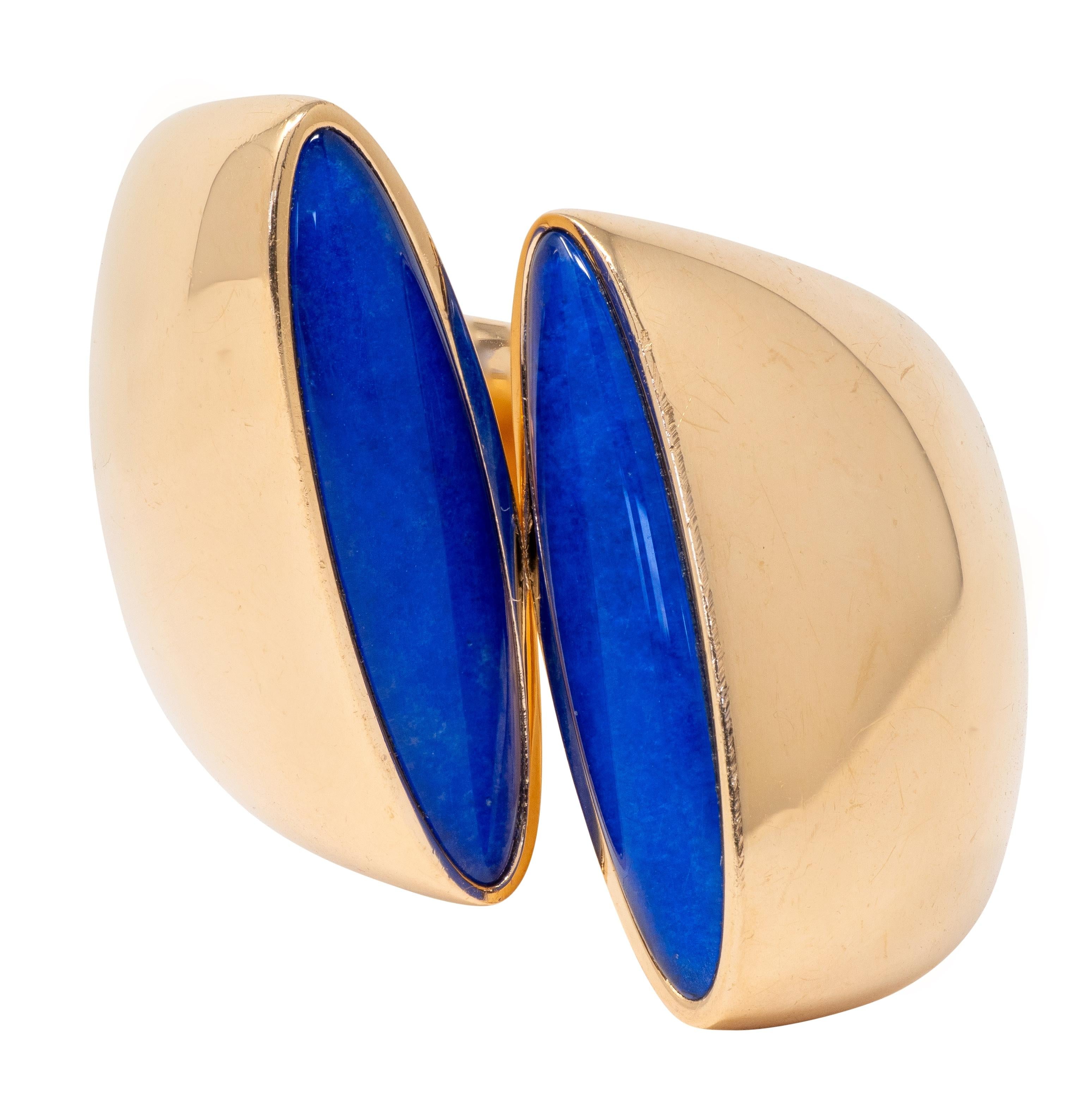 Vhernier 2000's Lapis Lazuli 18 Karat Yellow Gold Eclisse Bypass Ring