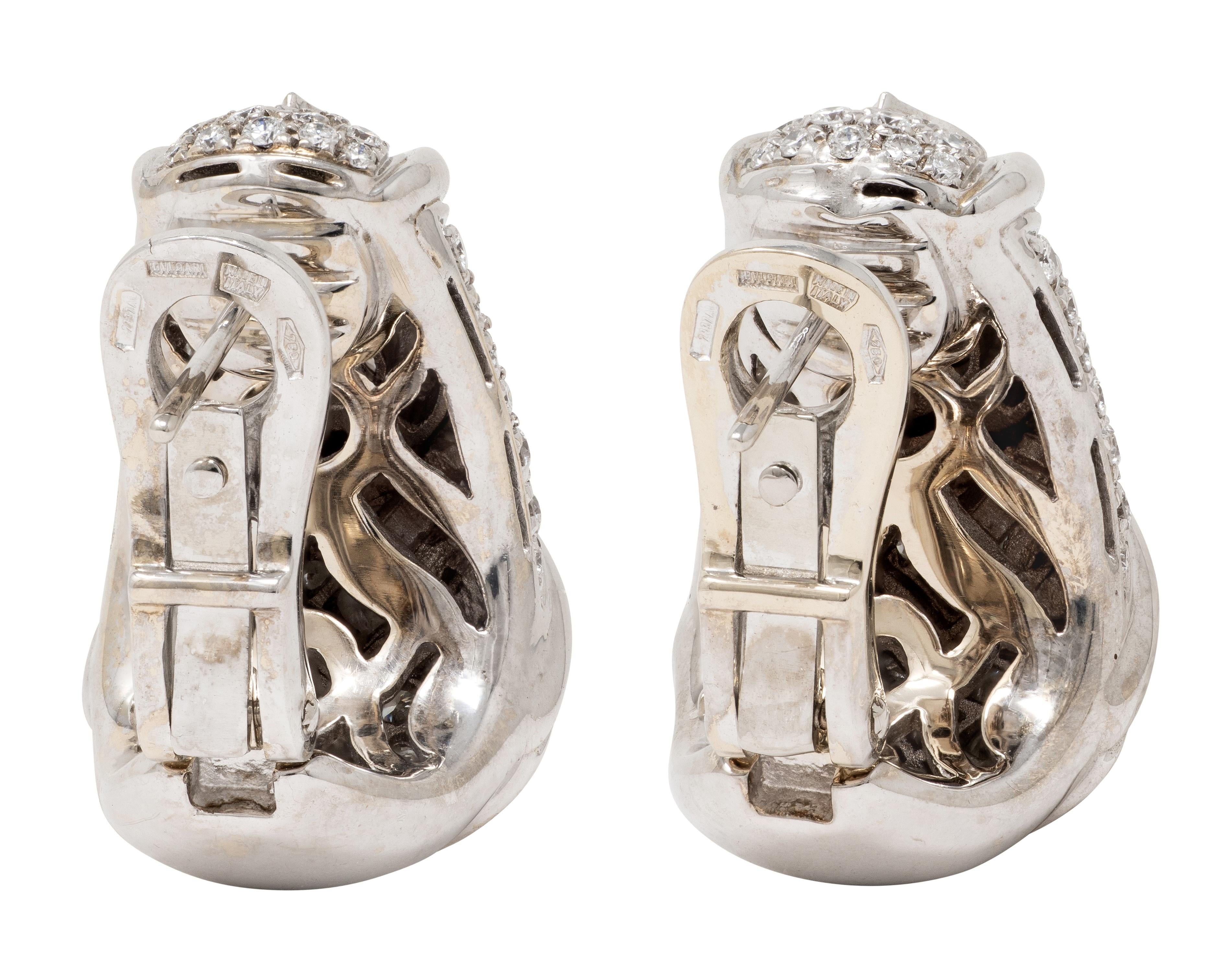 Bulgari 3.00 CTW Diamond 18 Karat White Gold Vintage Trika J-Hoop Earrings